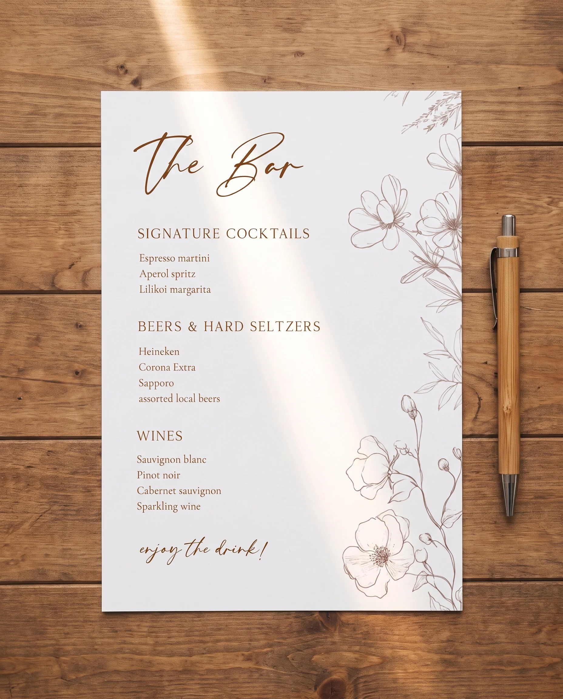 Arrow Bloom — Bar Menu