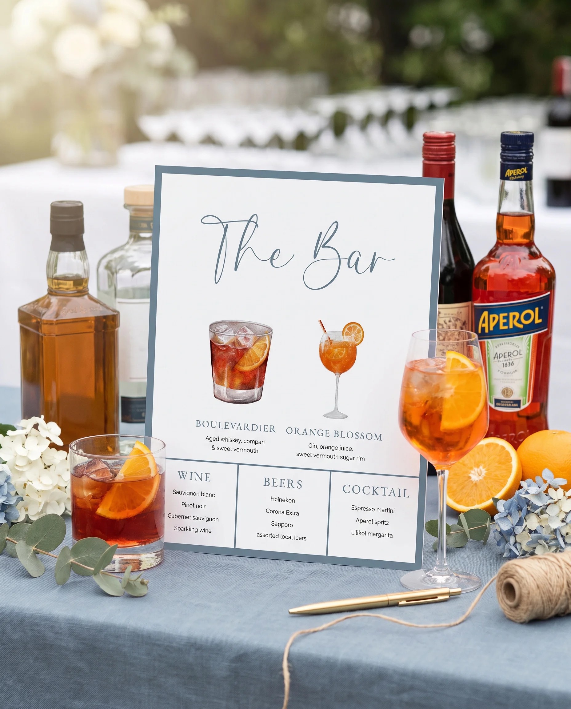 Arrow Crest — bar menu page displayed on a drinks station under soft natural light, bar menu template