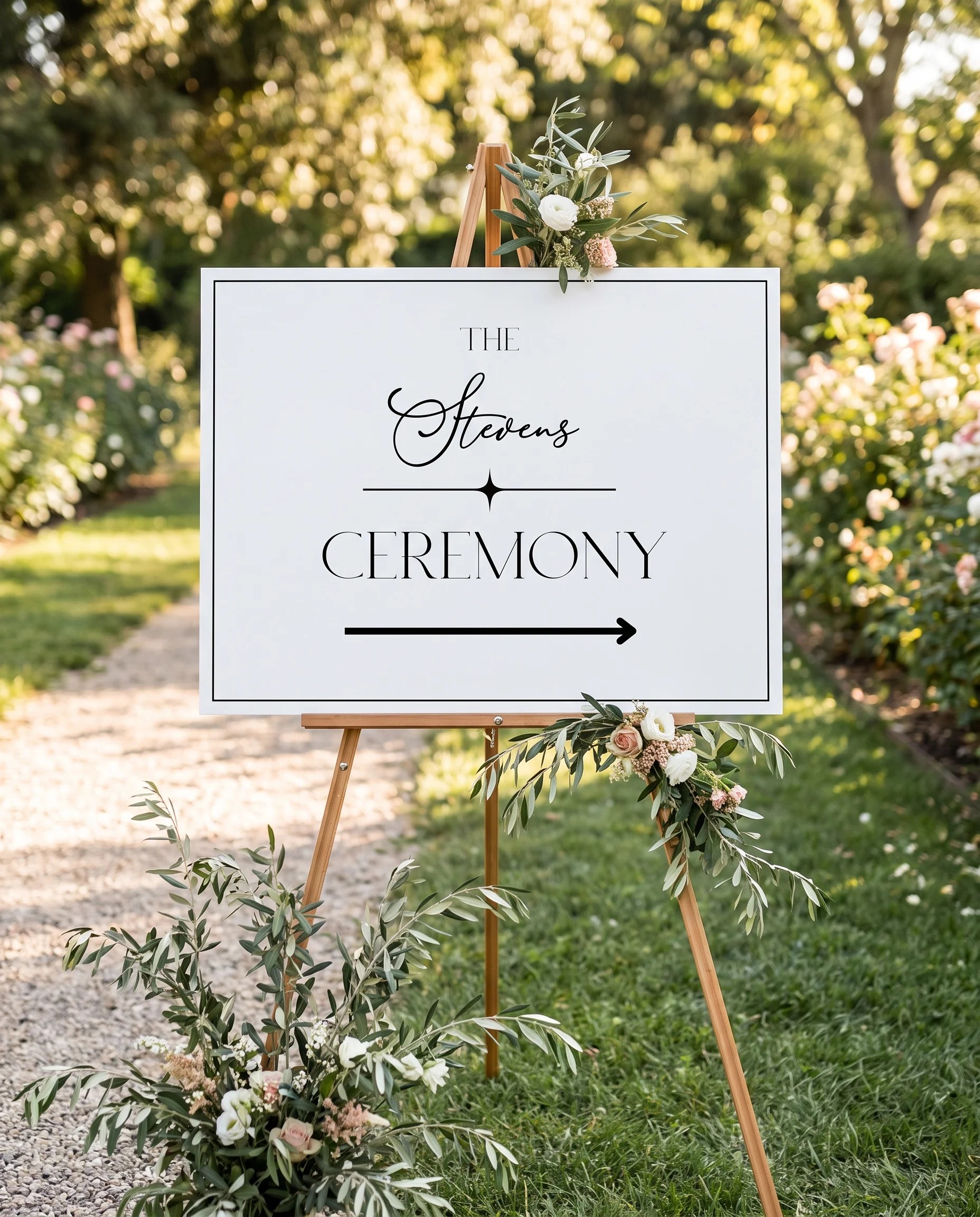 Aurelian wedding ceremony sign — displayed at a wedding ceremony setting under soft natural light with a slight overhead angle, unplugged ceremony sign.