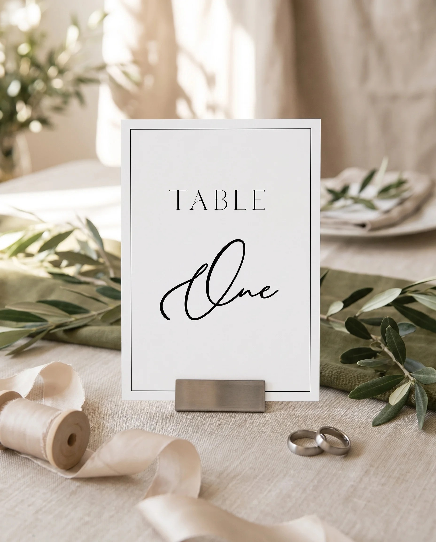 Aurelian wedding table number — standing upright on a dressed table under soft natural light, table numbers wedding.