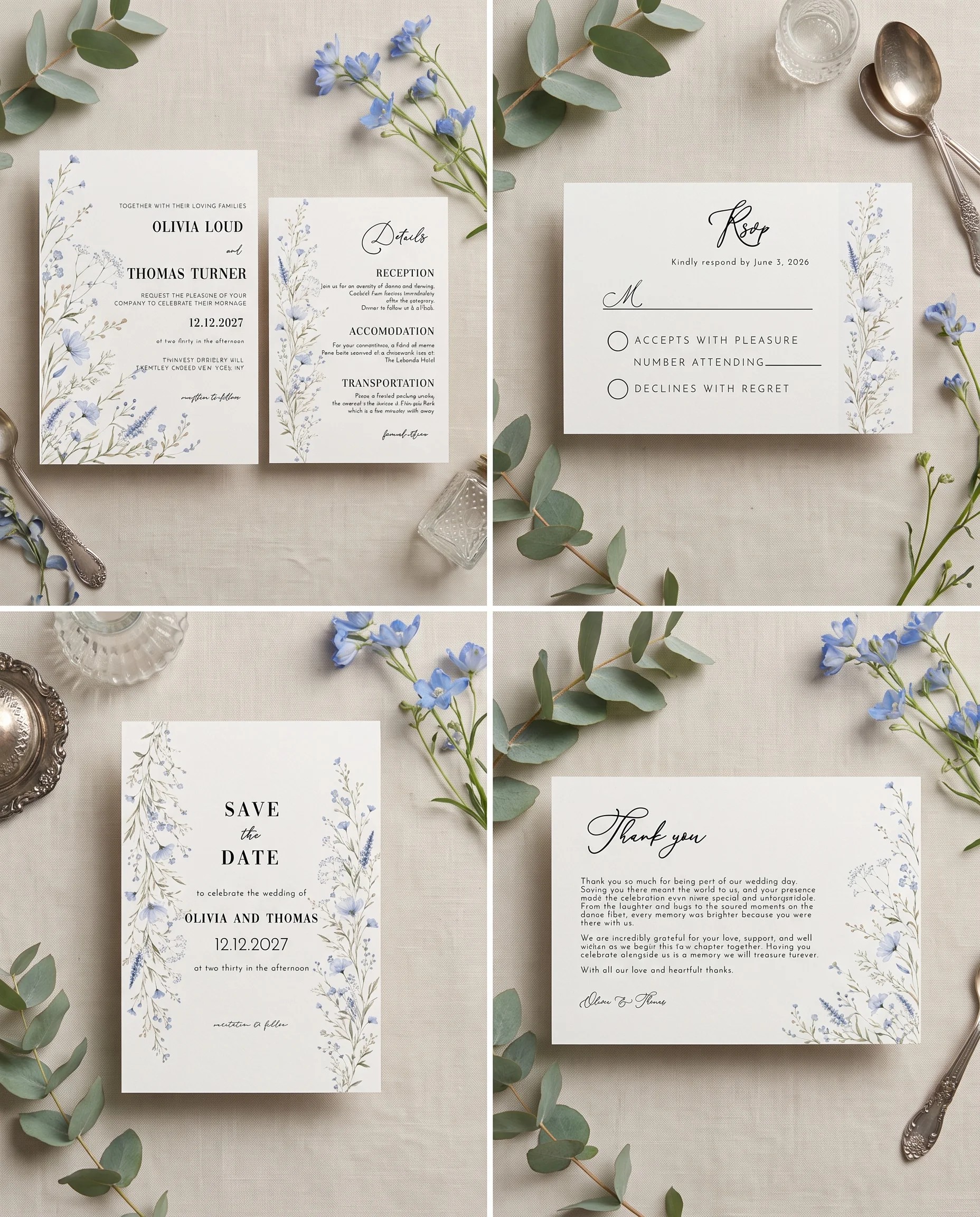 Azure Sprig — Invitation Set