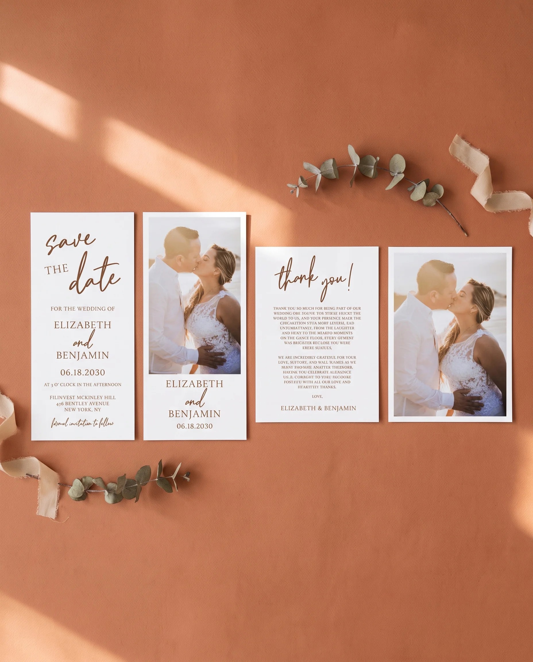Briar Script wedding invitation set — pages four, five, six, and seven shown in flat lay, printable wedding stationery template