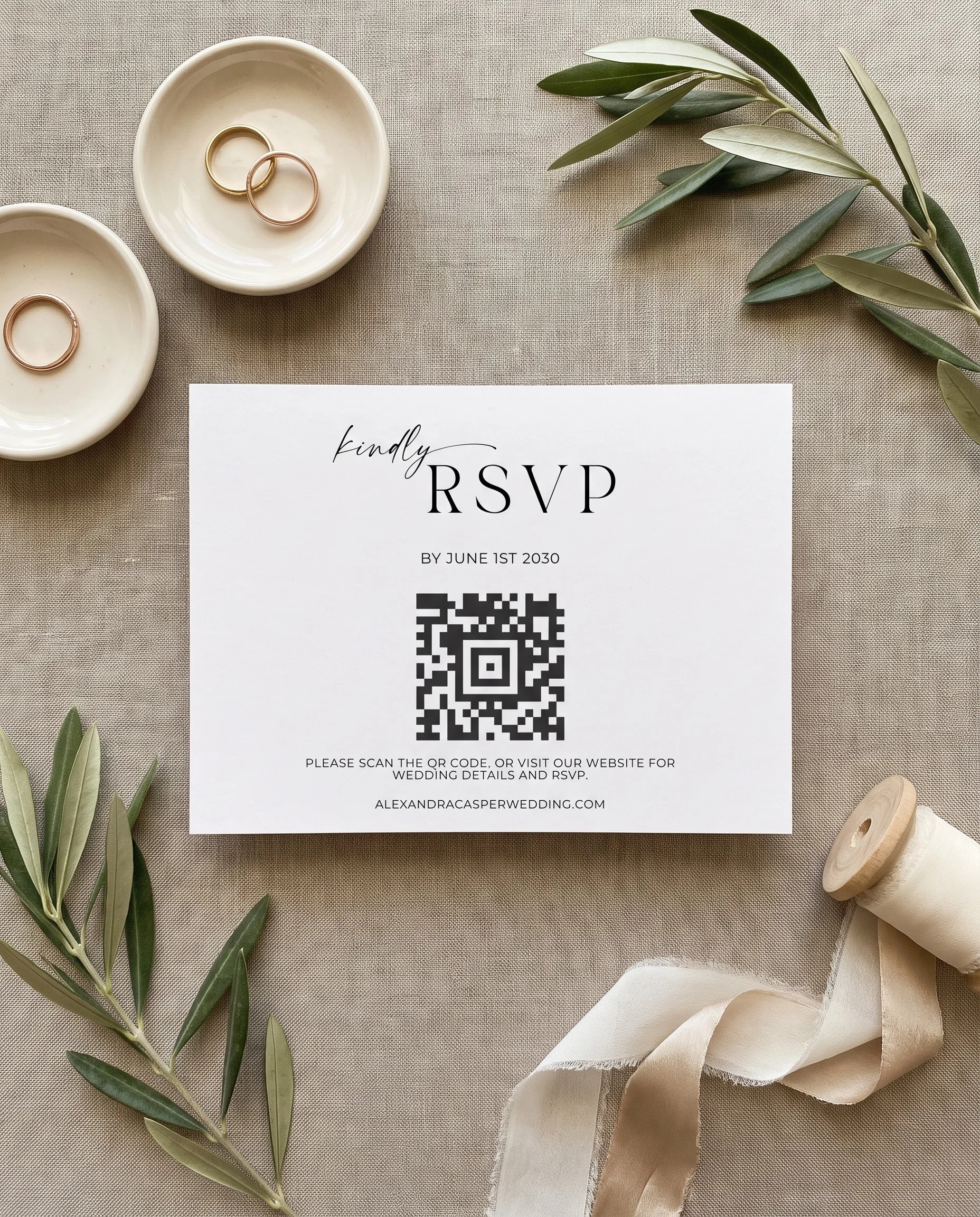 Charline wedding invitation suite — card shown in flat lay, editable wedding templates