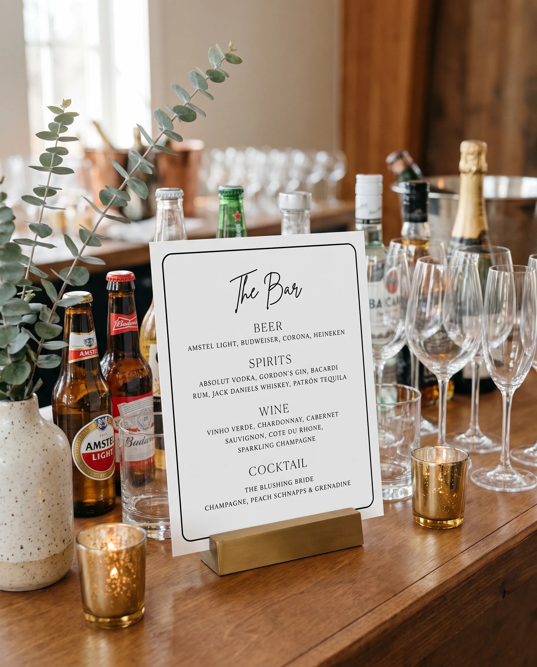 Contour — Bar Menu shown on a bar station under soft natural light with a slight overhead angle, bar menu template