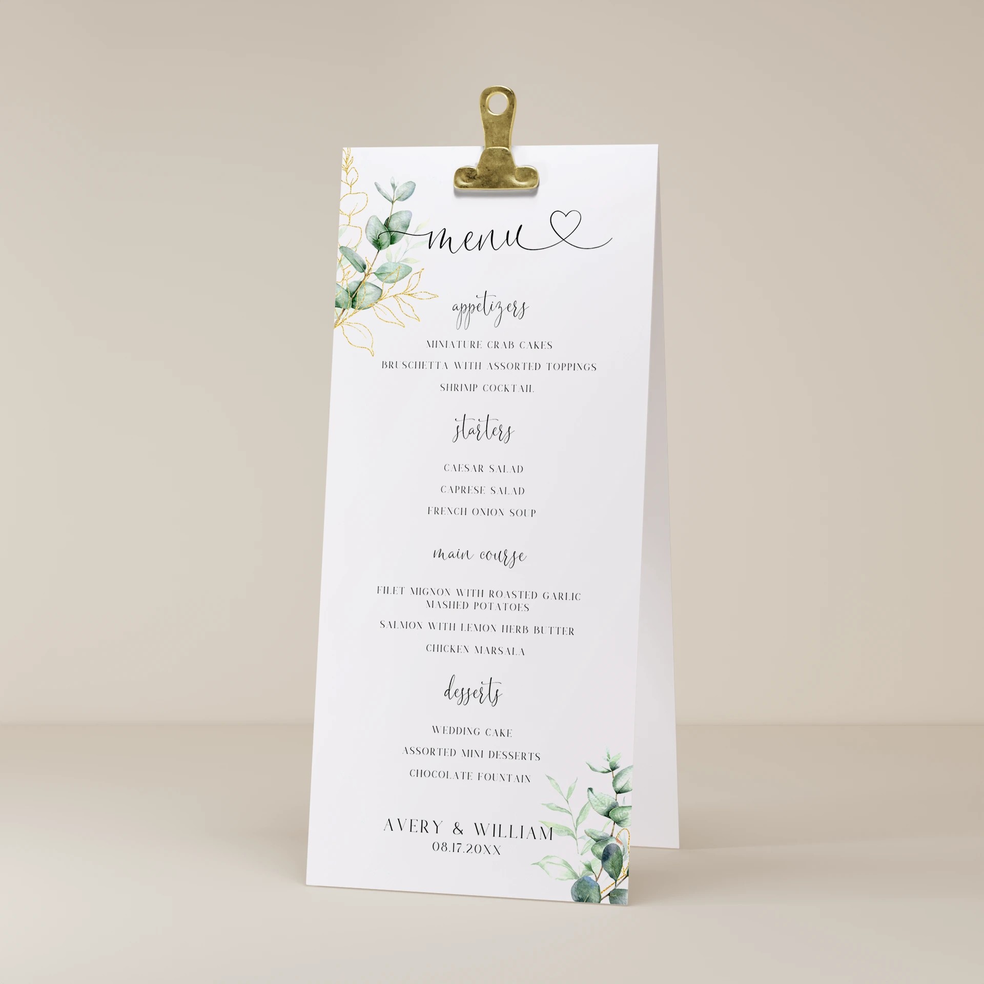 Eucalyptus Gold — Menu