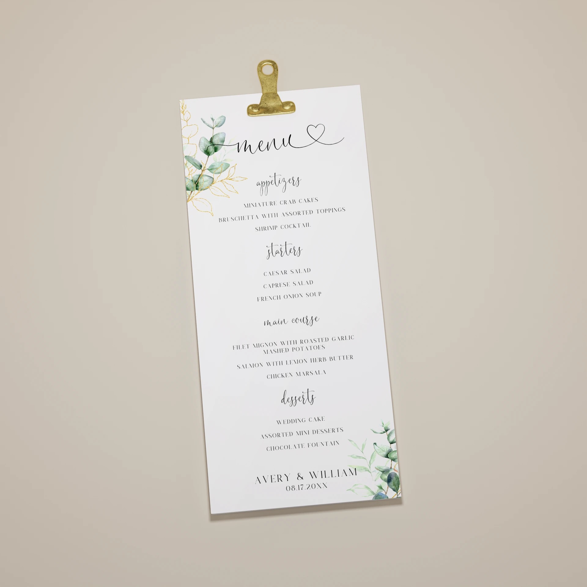 Eucalyptus Gold — Menu