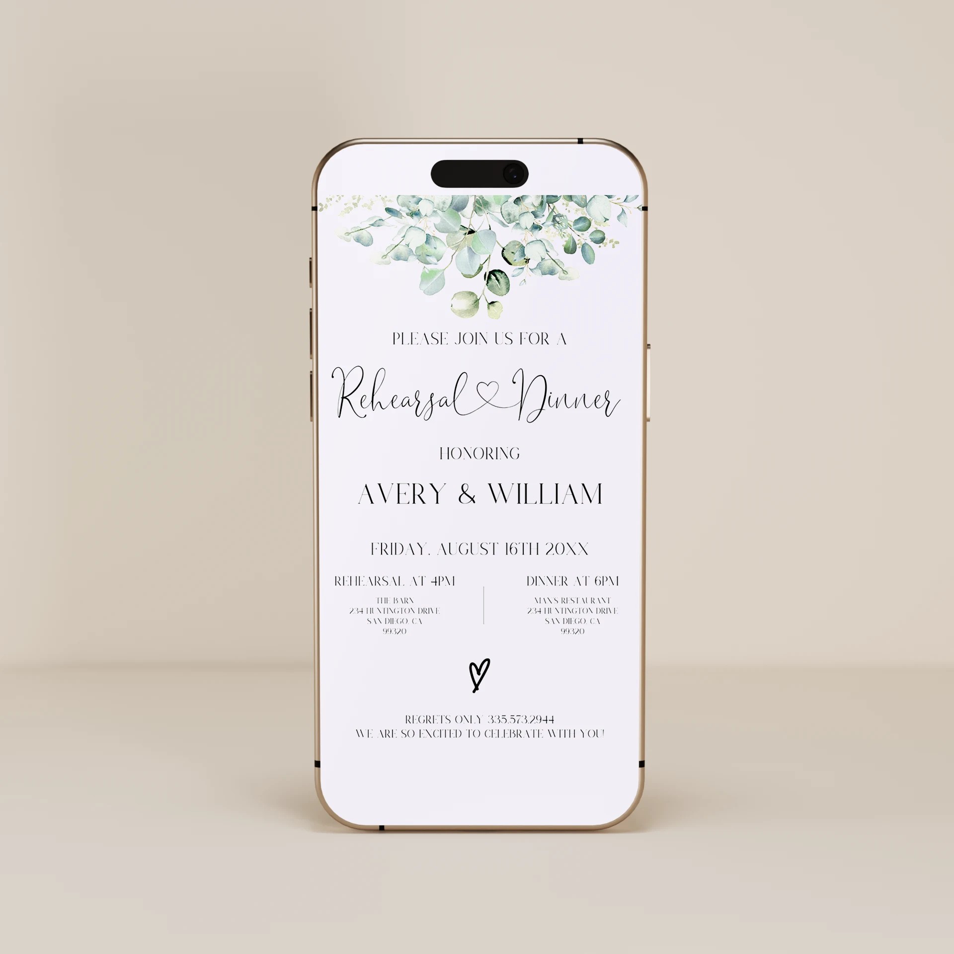 Eucalyptus Gold — Rehearsal Dinner E-Invite