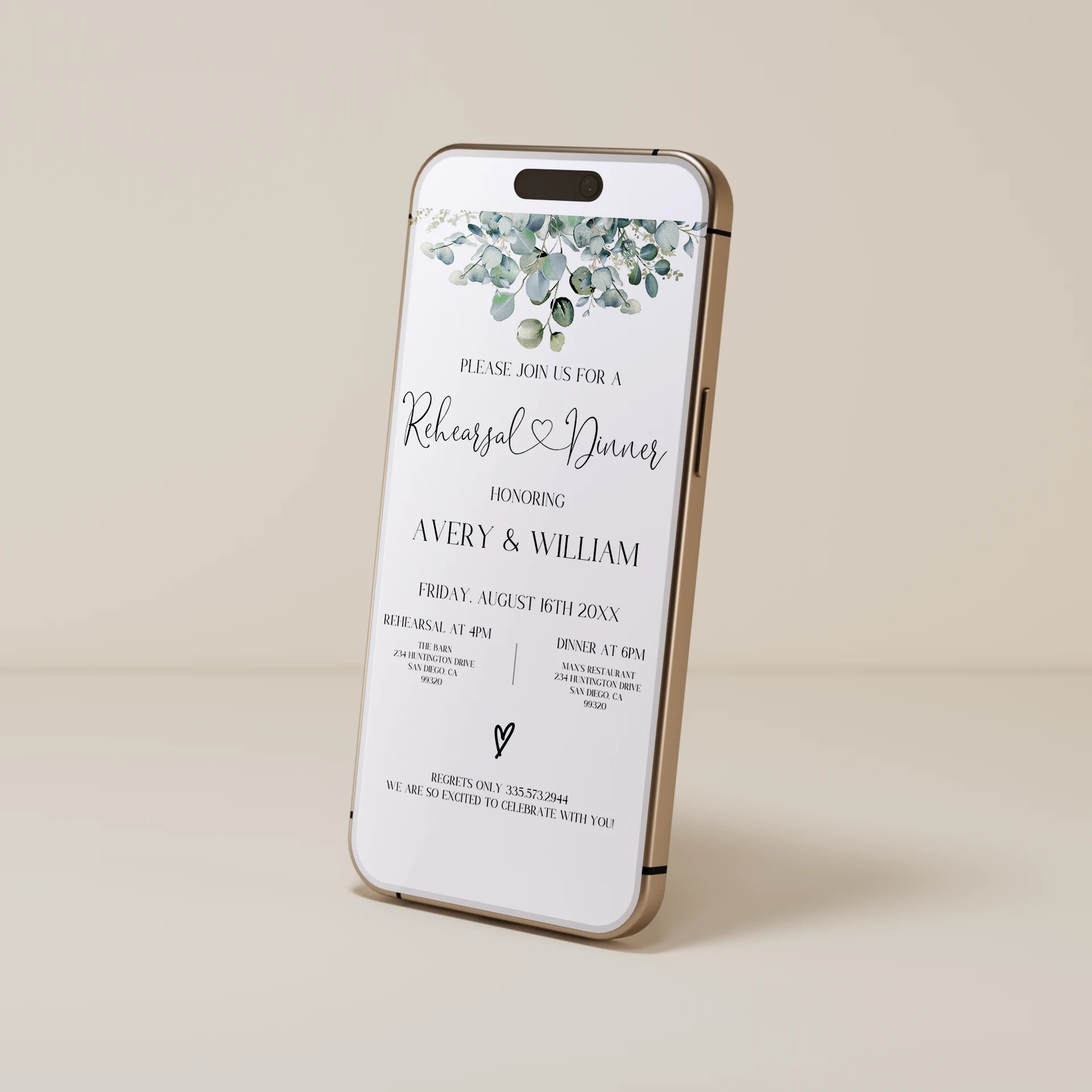 Eucalyptus Gold — Rehearsal Dinner E-Invite