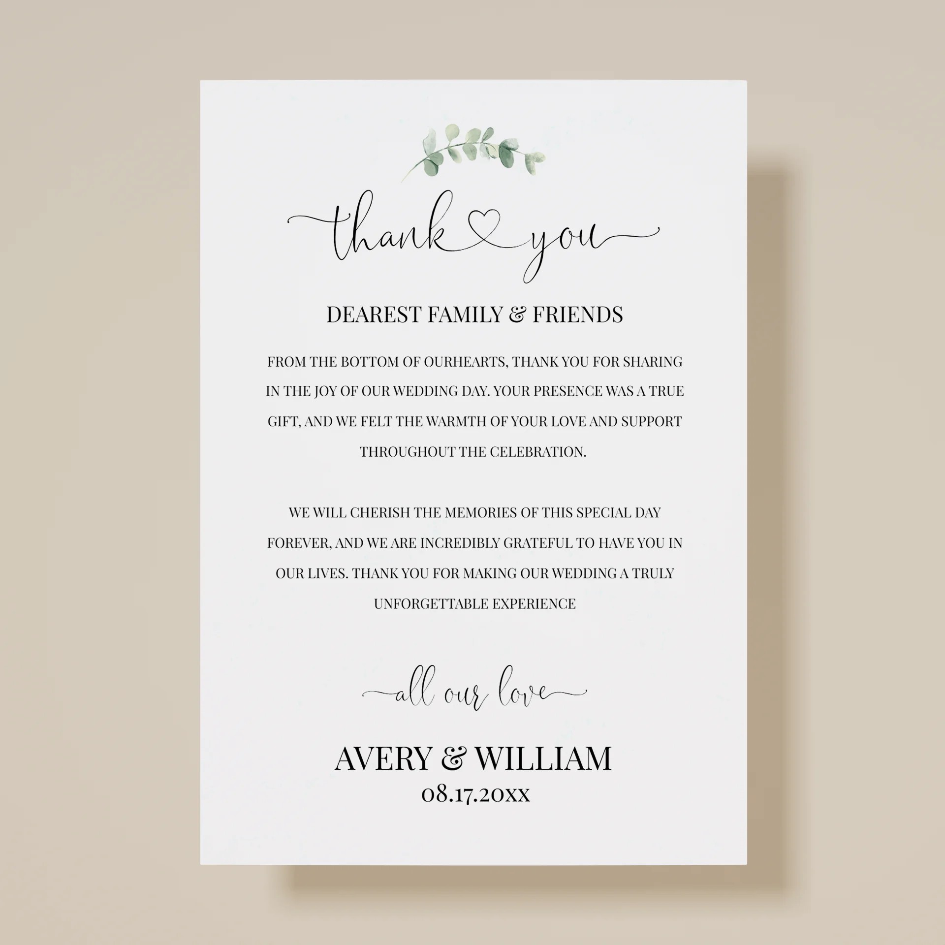 Eucalyptus Gold — Thank You Card