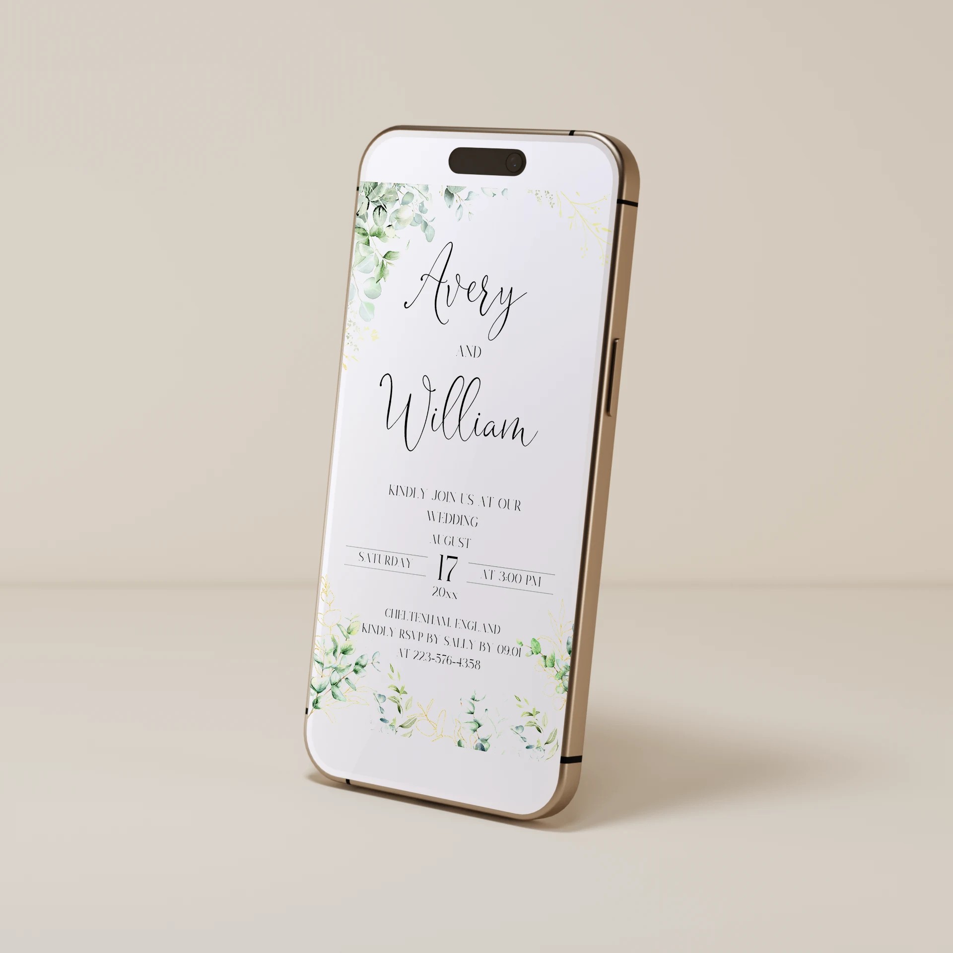 Eucalyptus Gold — Wedding E-Invite
