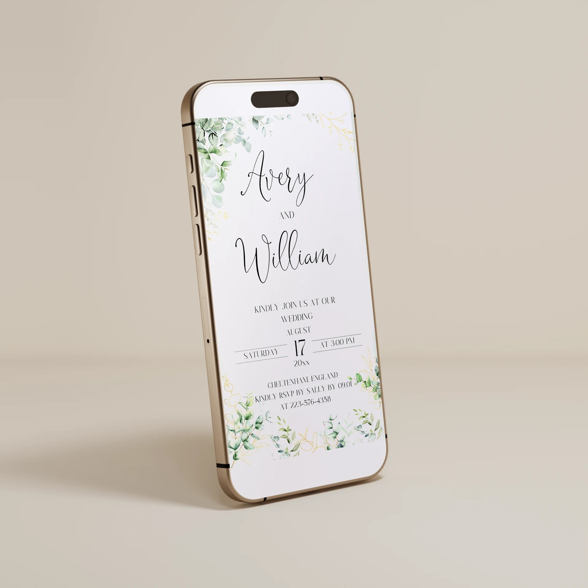 Eucalyptus Gold — Wedding E-Invite