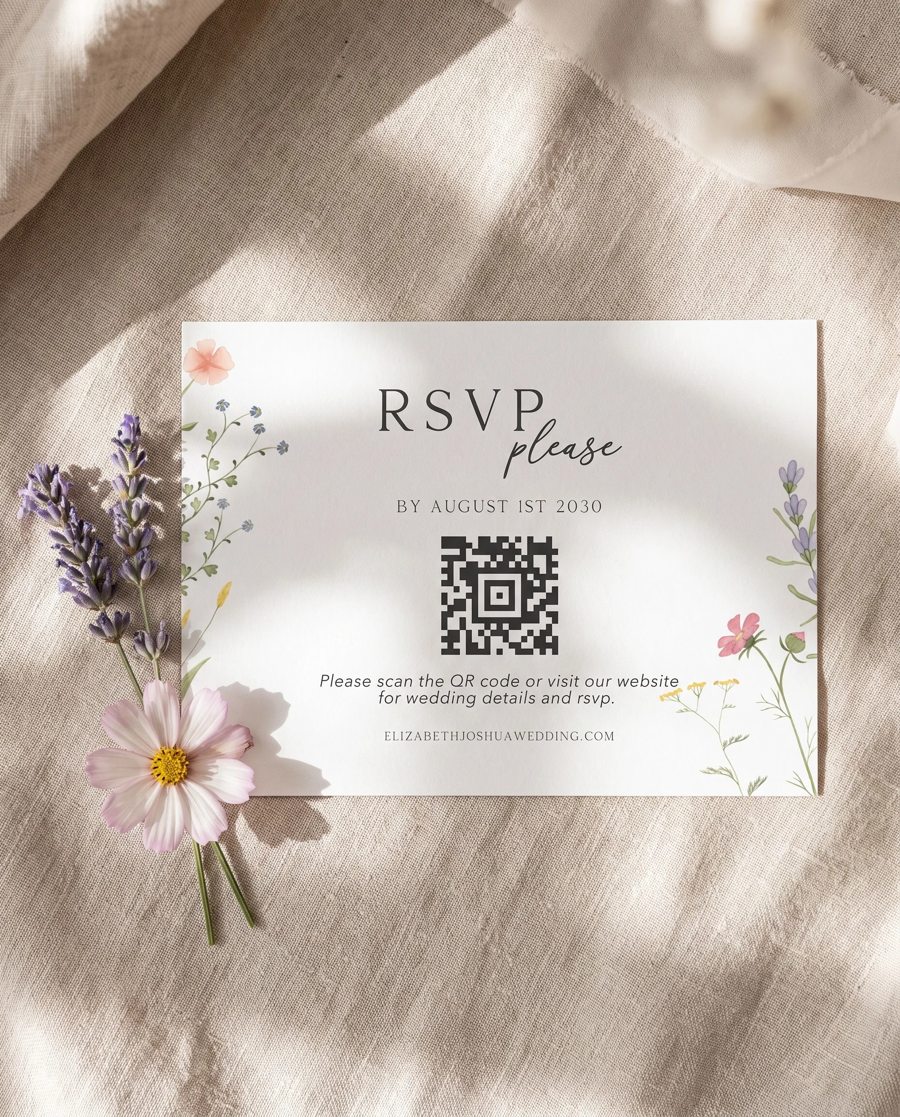 Floret Veil wedding invitation suite — RSVP card shown in a flat lay, wedding RSVP cards.