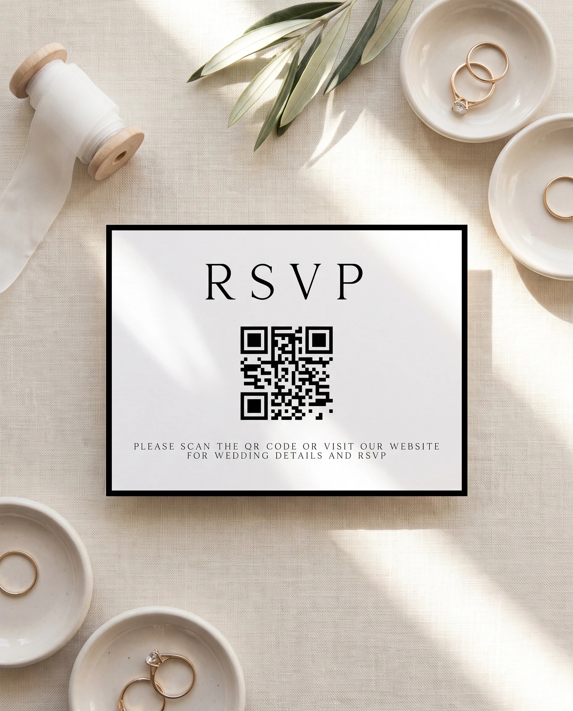 Lumen Frame wedding invitation suite — RSVP card shown in a flat lay, wedding RSVP cards.