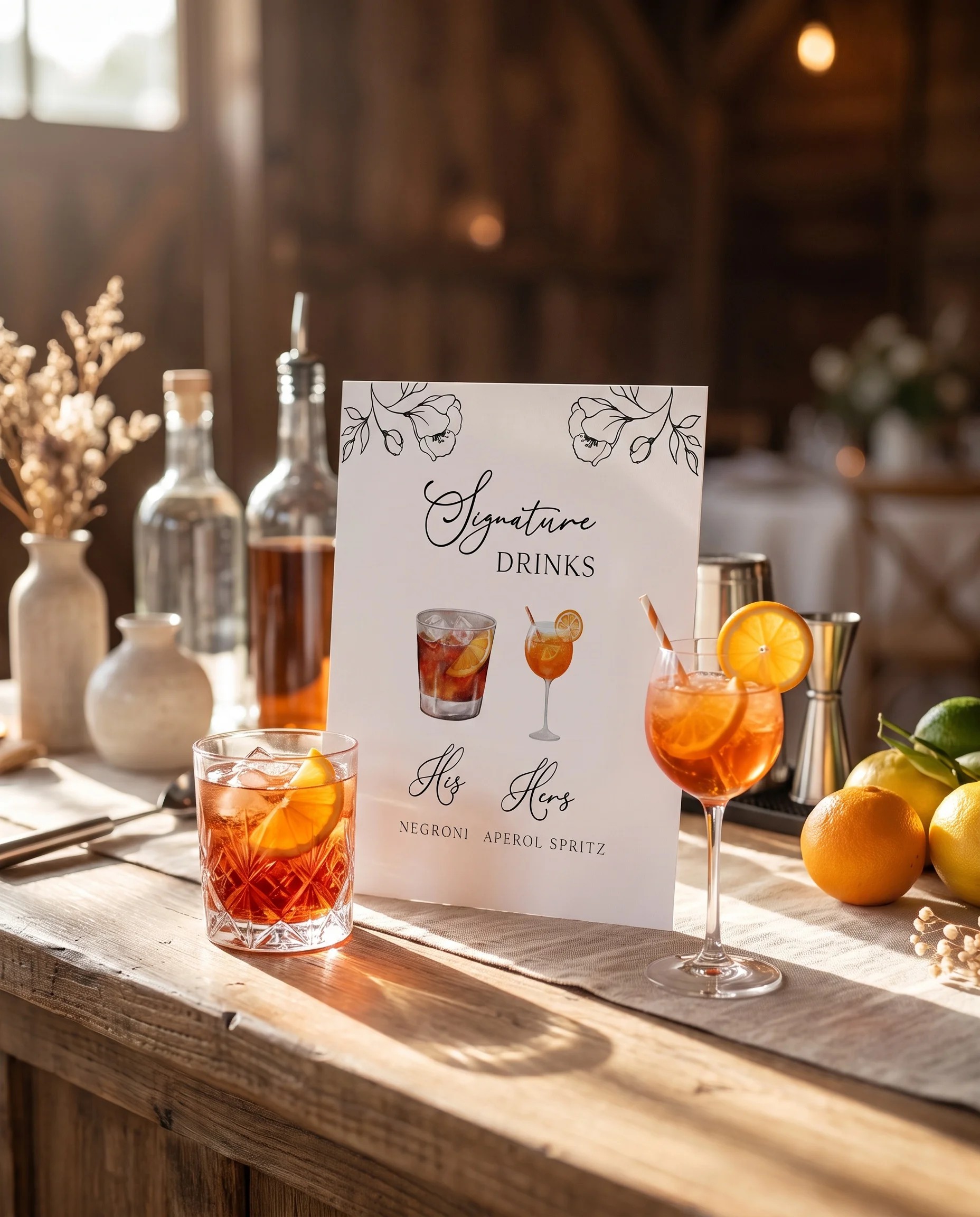 Meadow Sprig — bar menu page displayed on a drinks station under soft natural light, bar menu template.
