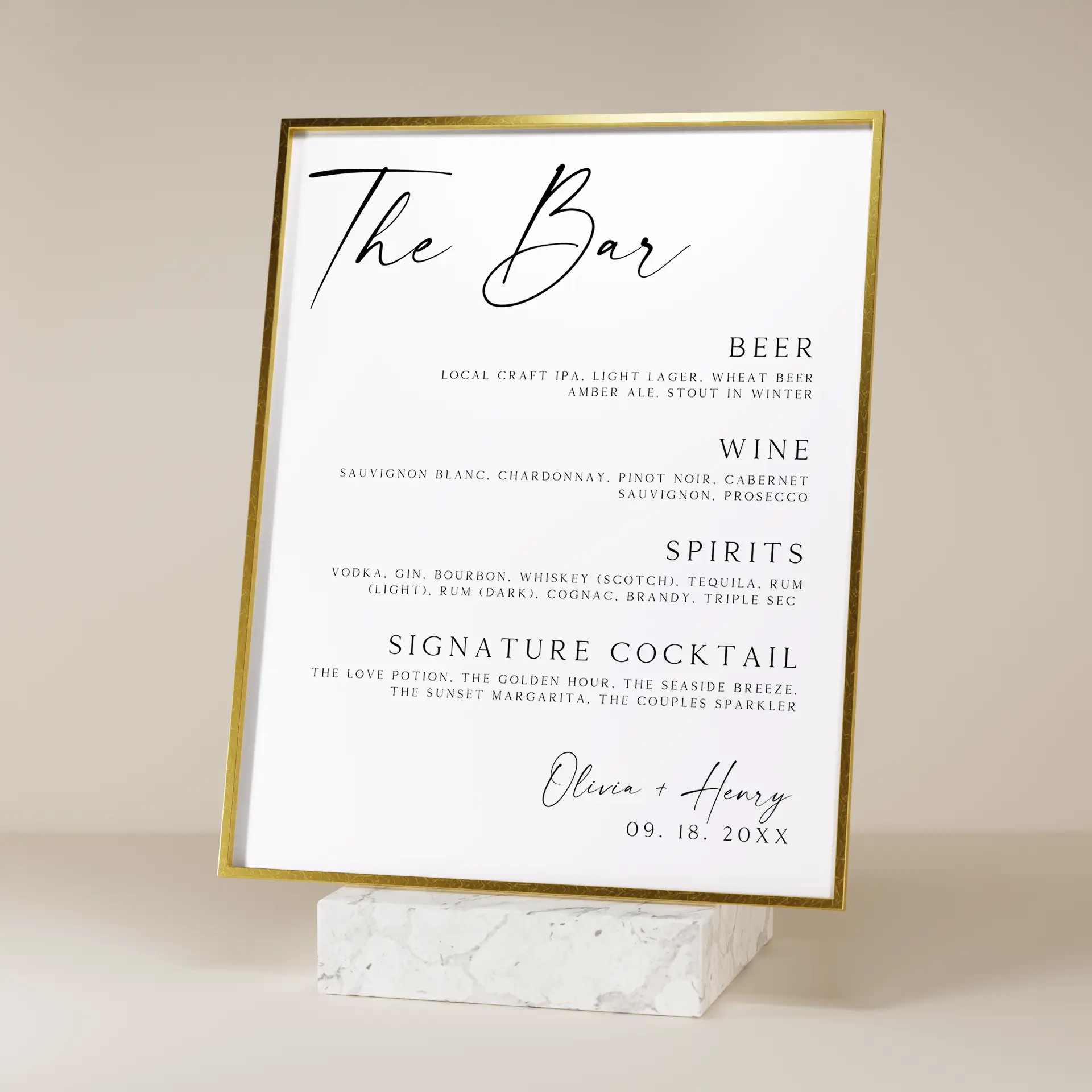 Pour — Bar Menu
