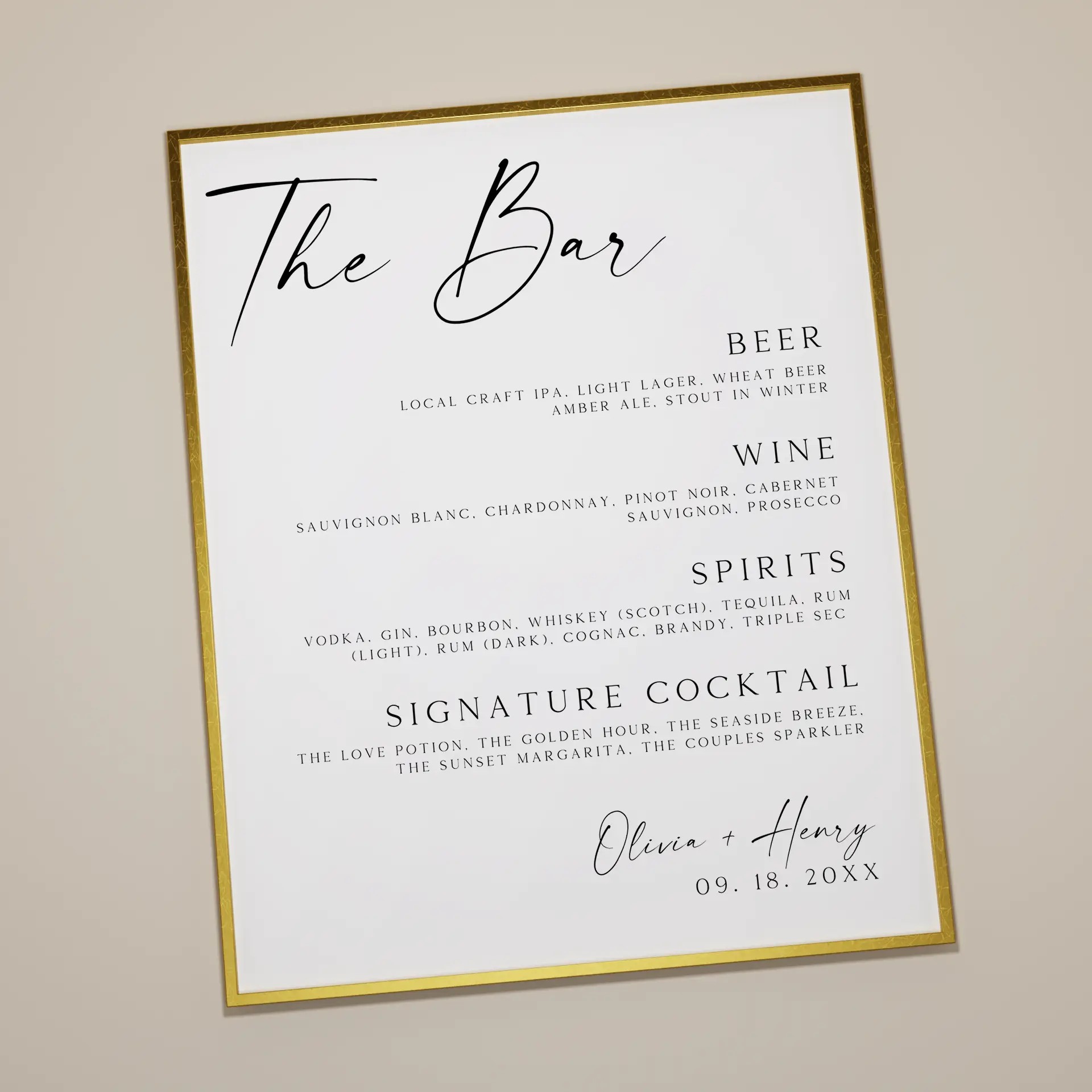 Pour — Bar Menu
