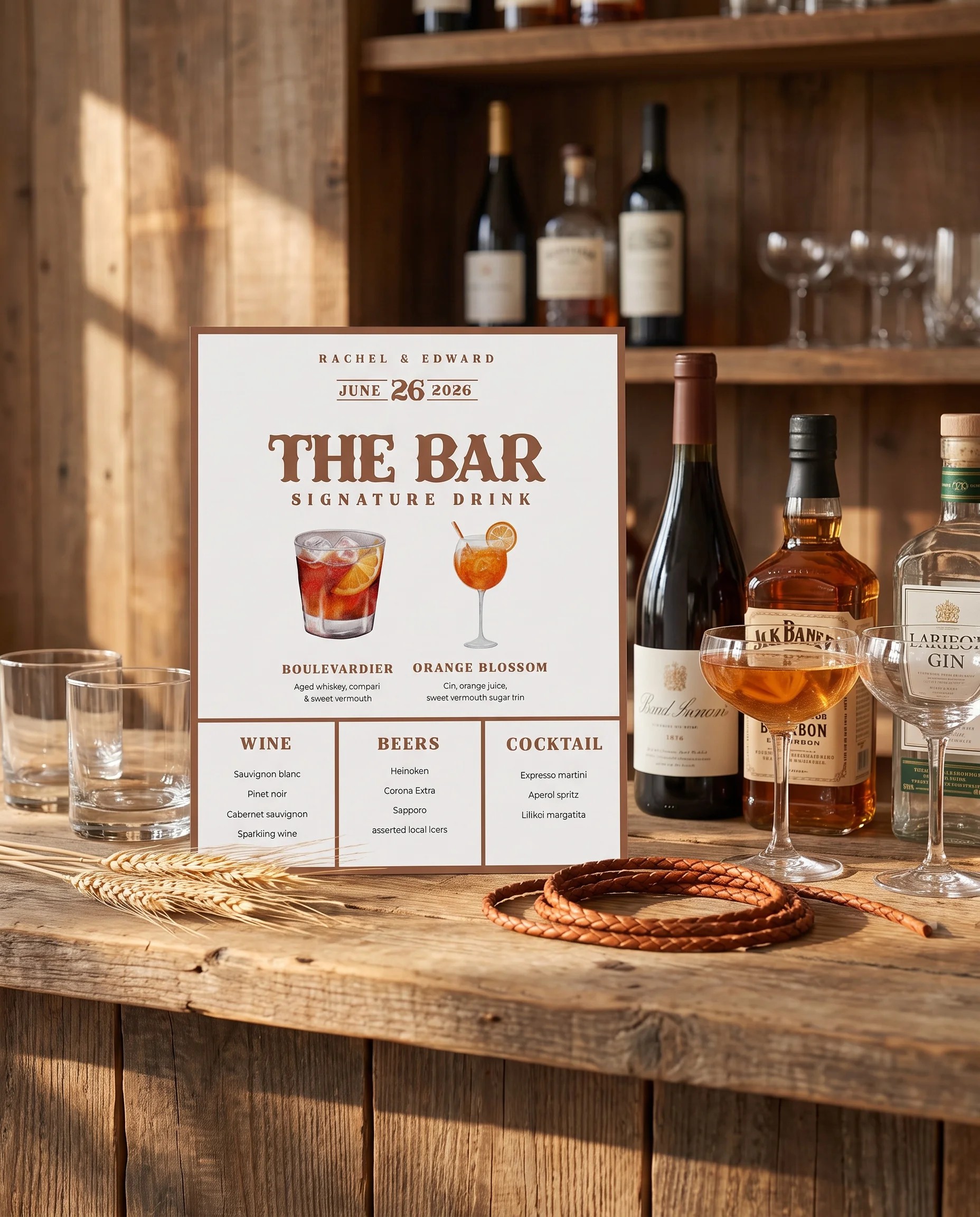 Saddle Crest — Bar Menu page displayed on a bar or drinks station under soft natural light, bar menu template.