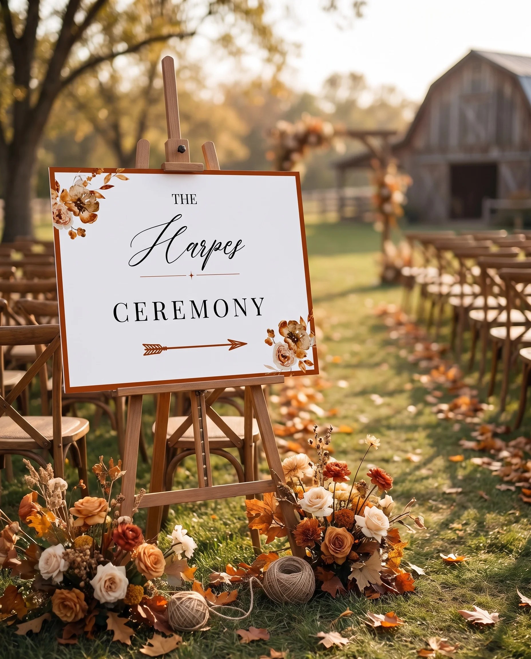 Autumn Bramble wedding ceremony sign — displayed at a wedding ceremony setting under soft natural light, unplugged ceremony sign.