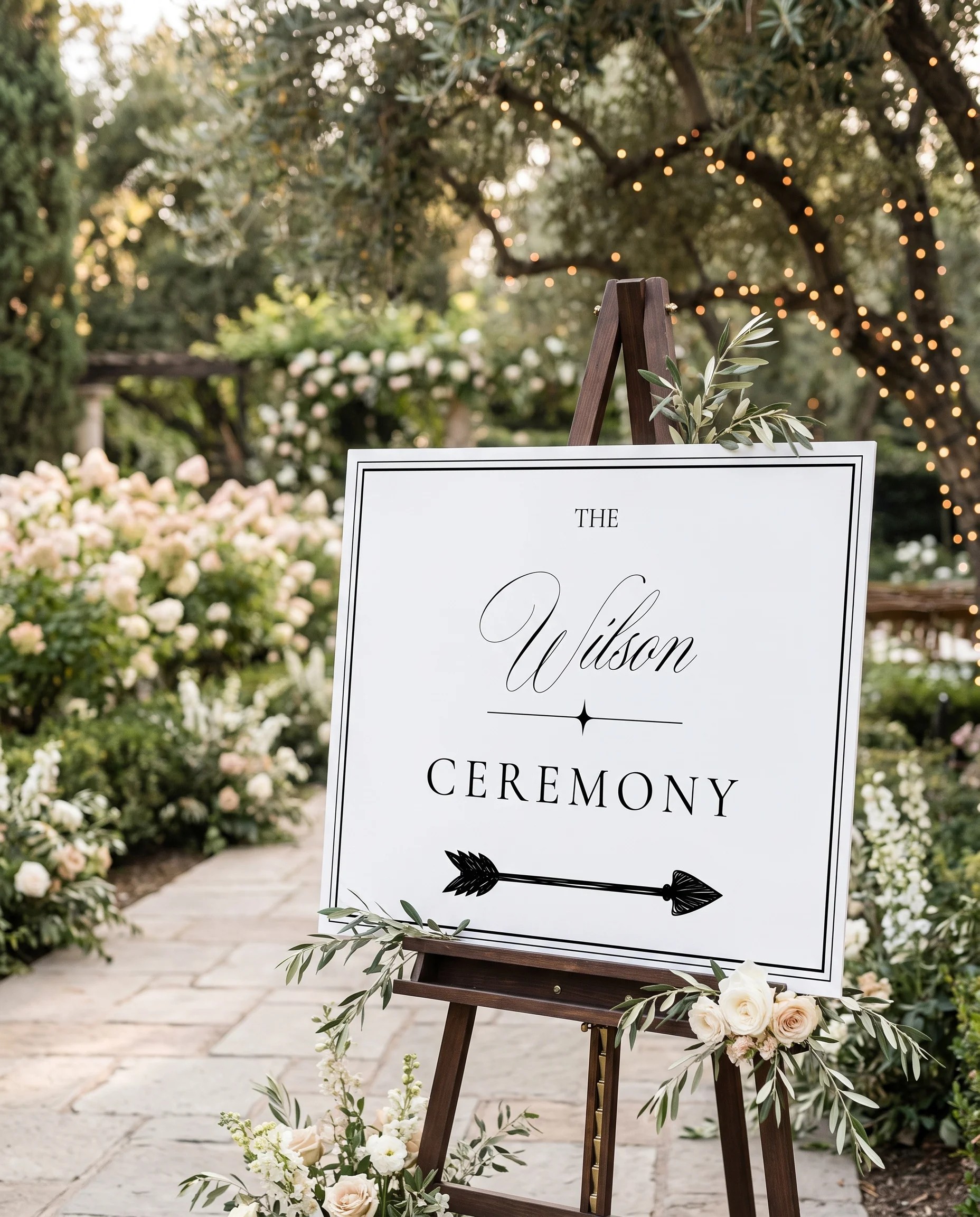 Heirloom wedding ceremony sign — displayed at a wedding ceremony setting under soft natural light, unplugged ceremony sign.