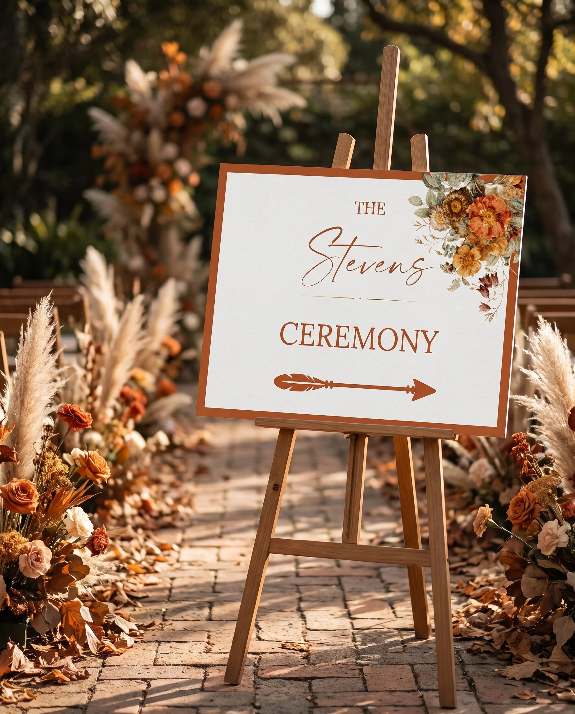 Terracotta Crown wedding ceremony sign — displayed at a wedding ceremony setting under soft natural light, unplugged ceremony sign