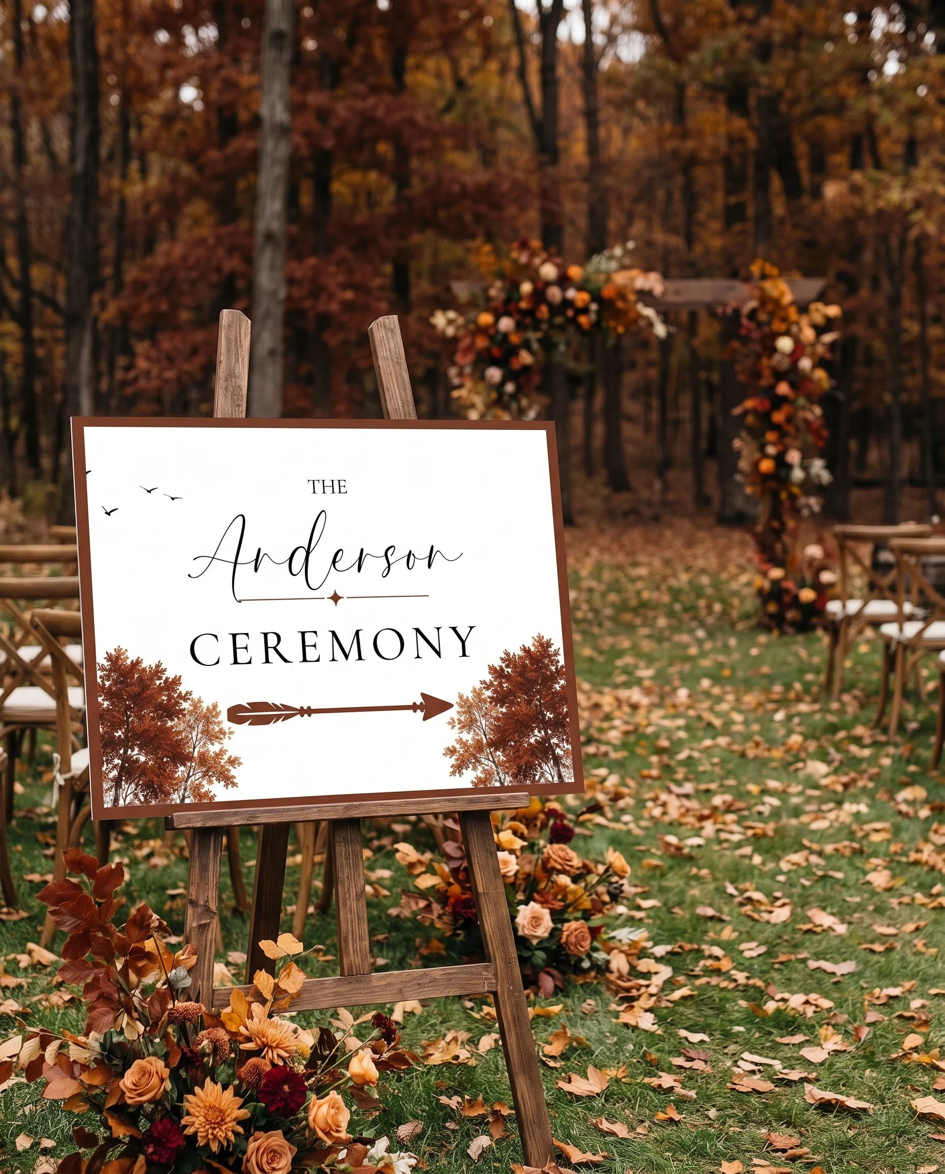 Timberline Reverie wedding ceremony sign — shown at a wedding ceremony setting under soft natural light, unplugged ceremony sign.