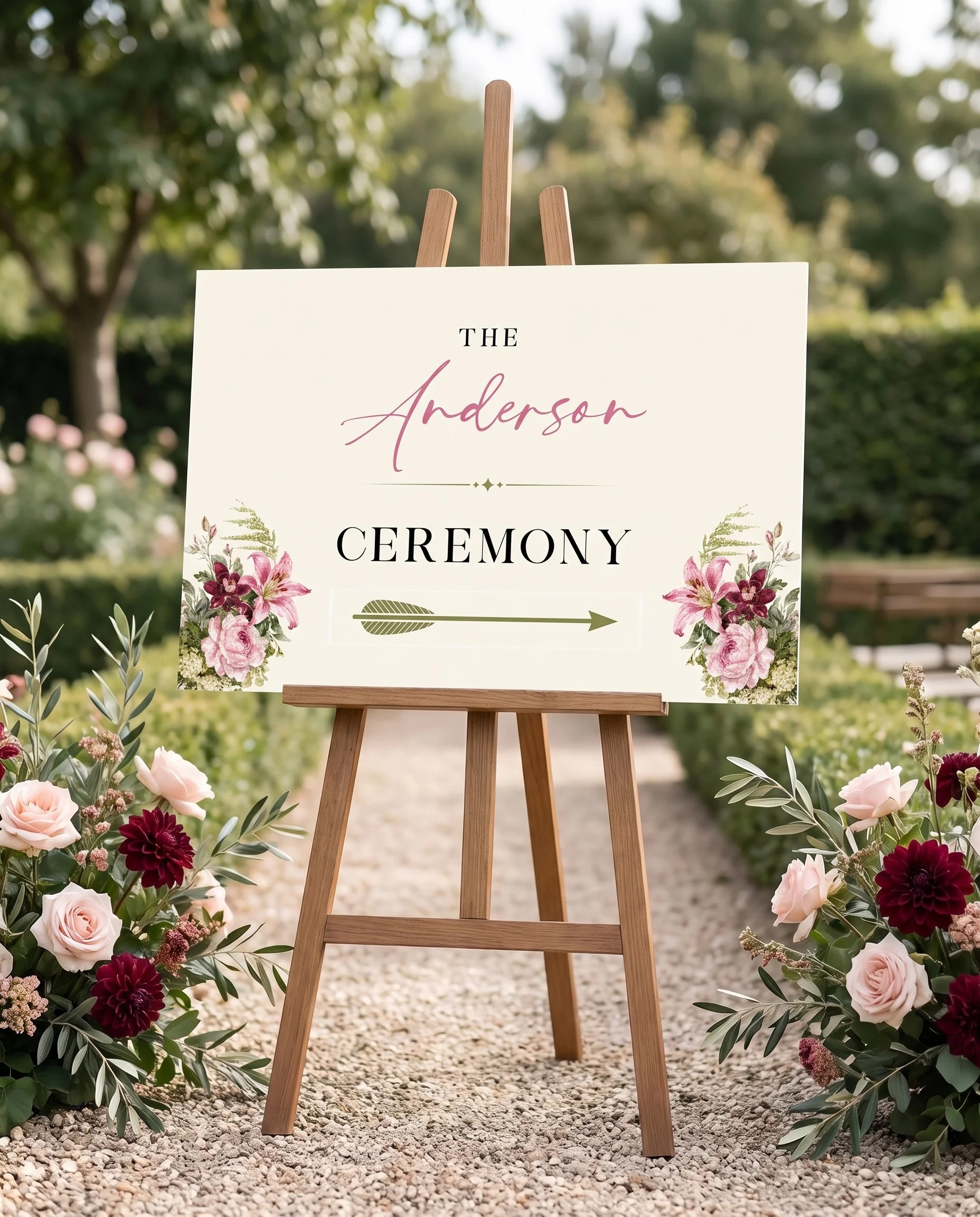Rosevale wedding ceremony sign — displayed at a wedding ceremony setting under soft natural light with a slight overhead angle, unplugged ceremony sign