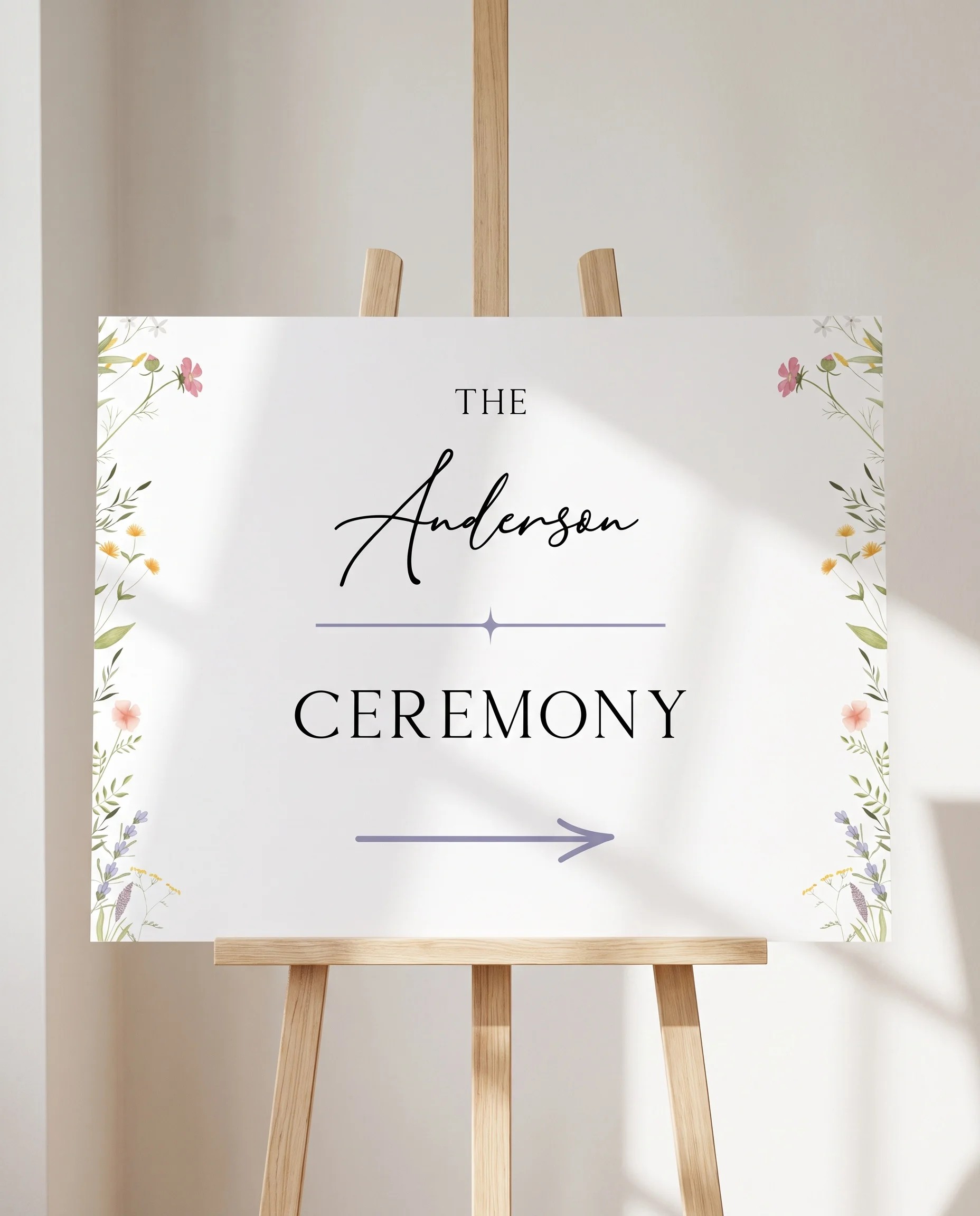 Floret Veil wedding ceremony sign — displayed on an easel under soft natural light with a slight overhead angle, wedding ceremony signs.