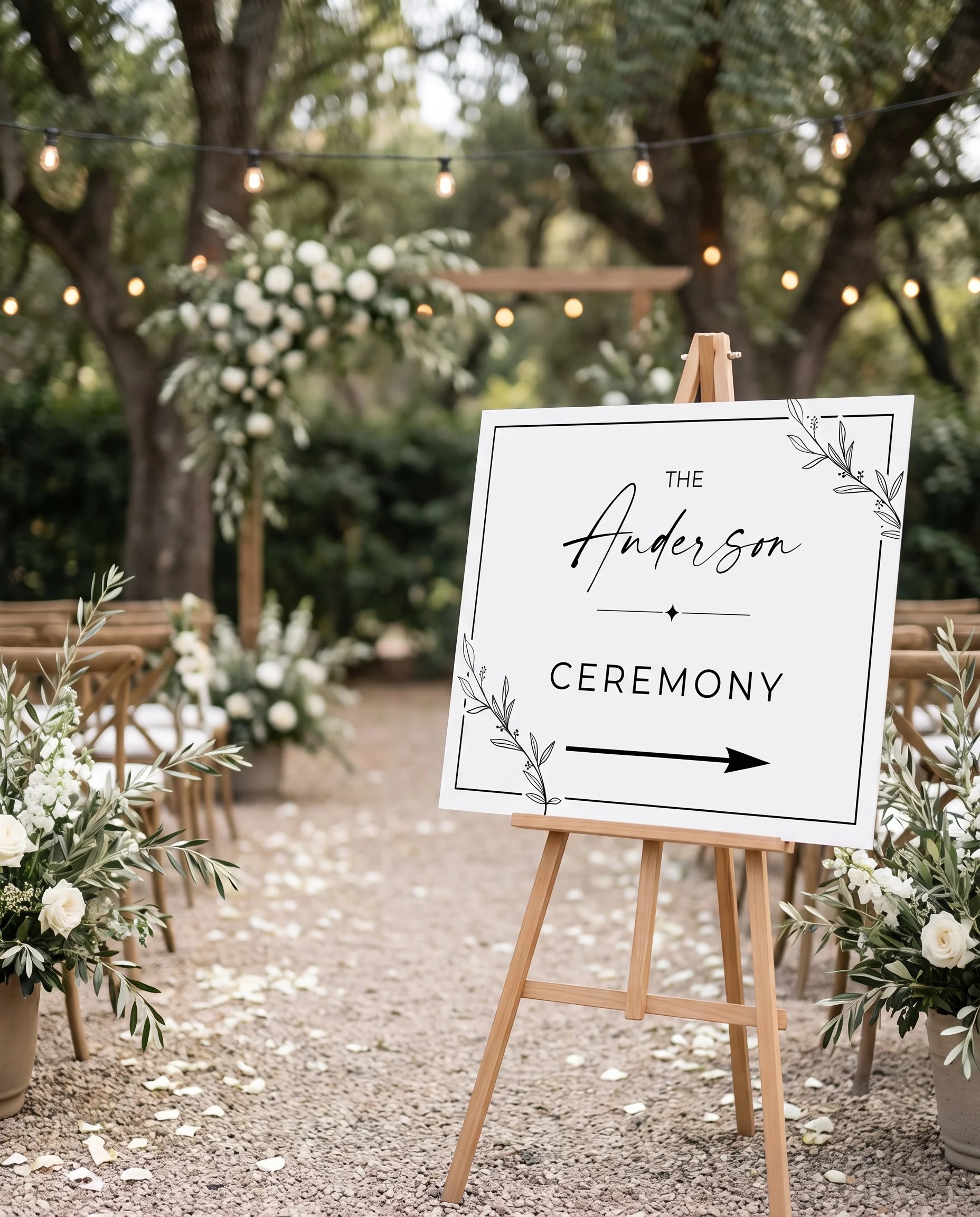 Willow Script wedding ceremony sign — displayed at a wedding ceremony setting under soft natural light, unplugged ceremony sign.
