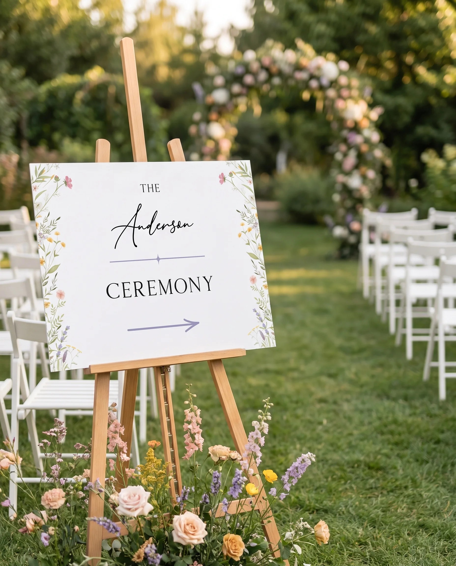 Floret Veil wedding ceremony sign — displayed at a wedding ceremony setting under soft natural light, unplugged ceremony sign.
