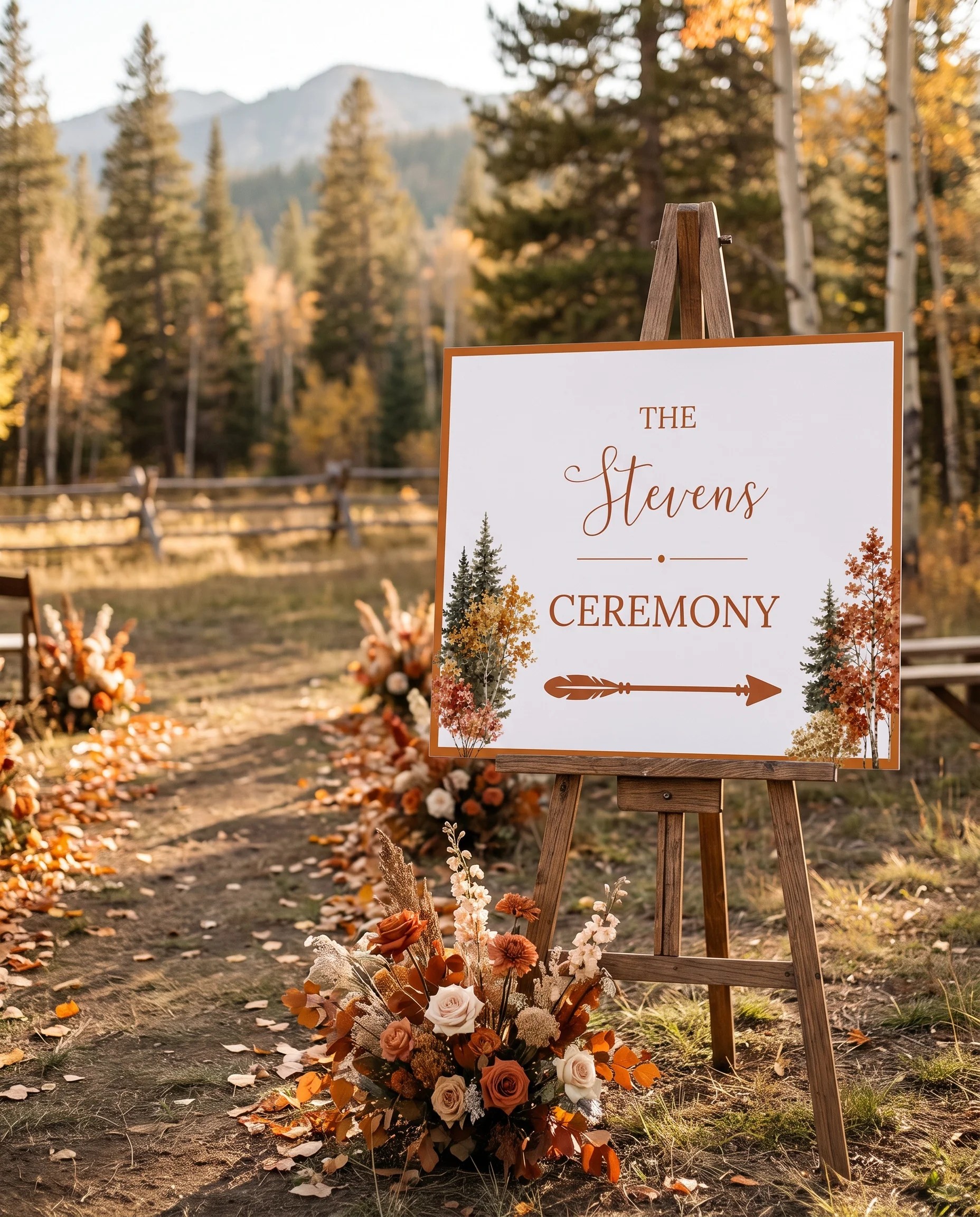 Autumn Vale wedding ceremony sign — displayed at a wedding ceremony setting in soft natural light, unplugged ceremony sign.