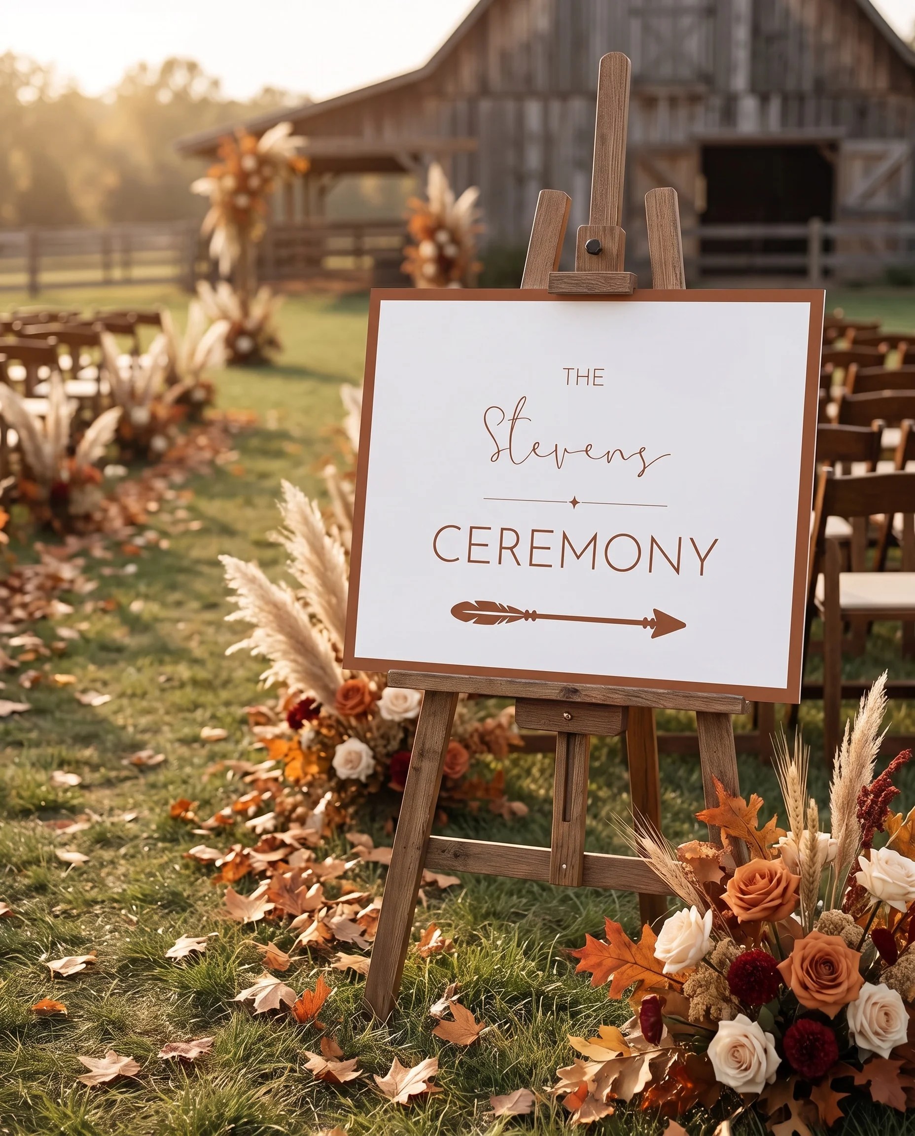 Stevens wedding ceremony sign — displayed at a wedding ceremony setting in soft natural light, unplugged ceremony sign
