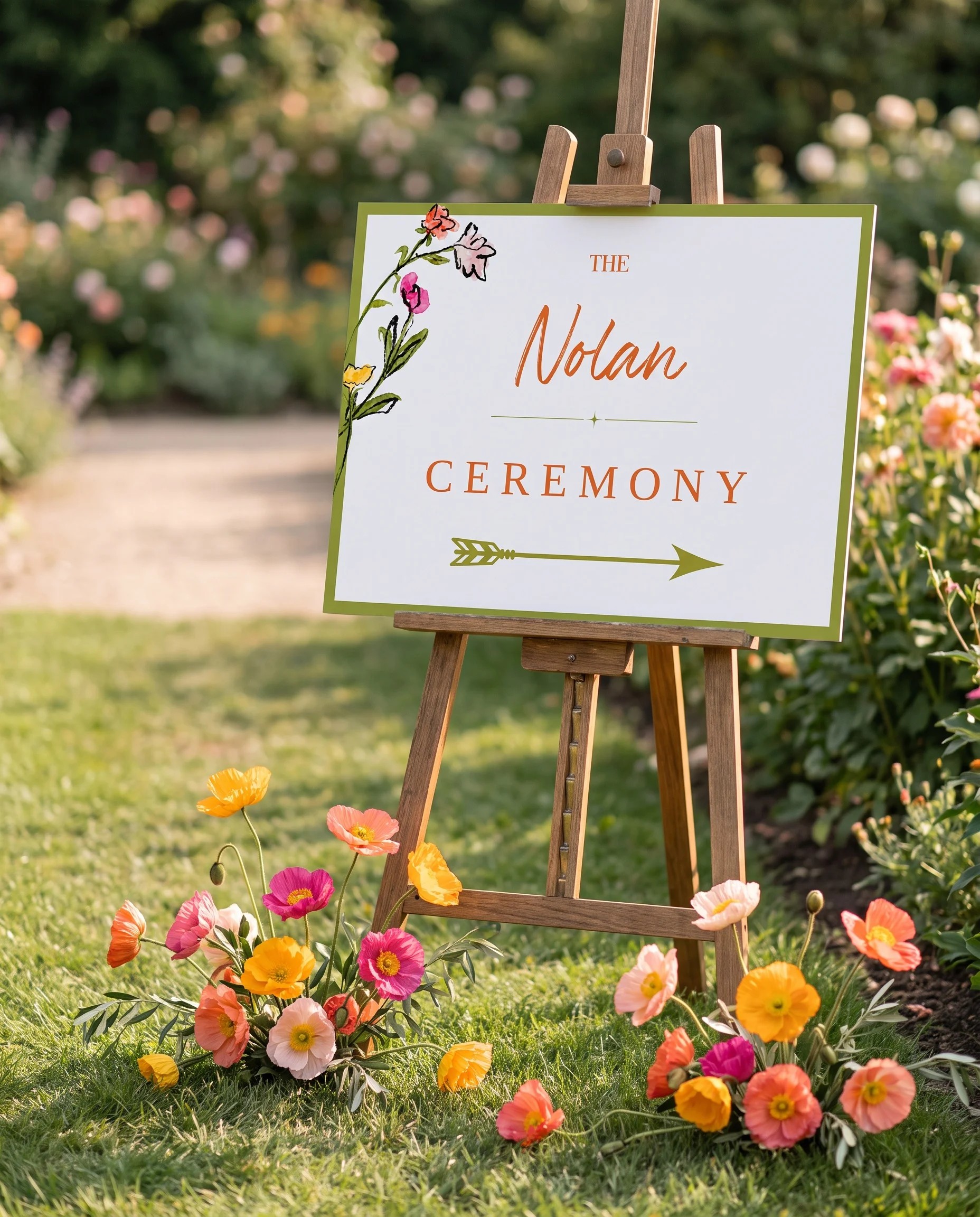 Poppy Court wedding ceremony sign — shown at a ceremony setting on premium editorial paper under soft natural light, unplugged ceremony sign.