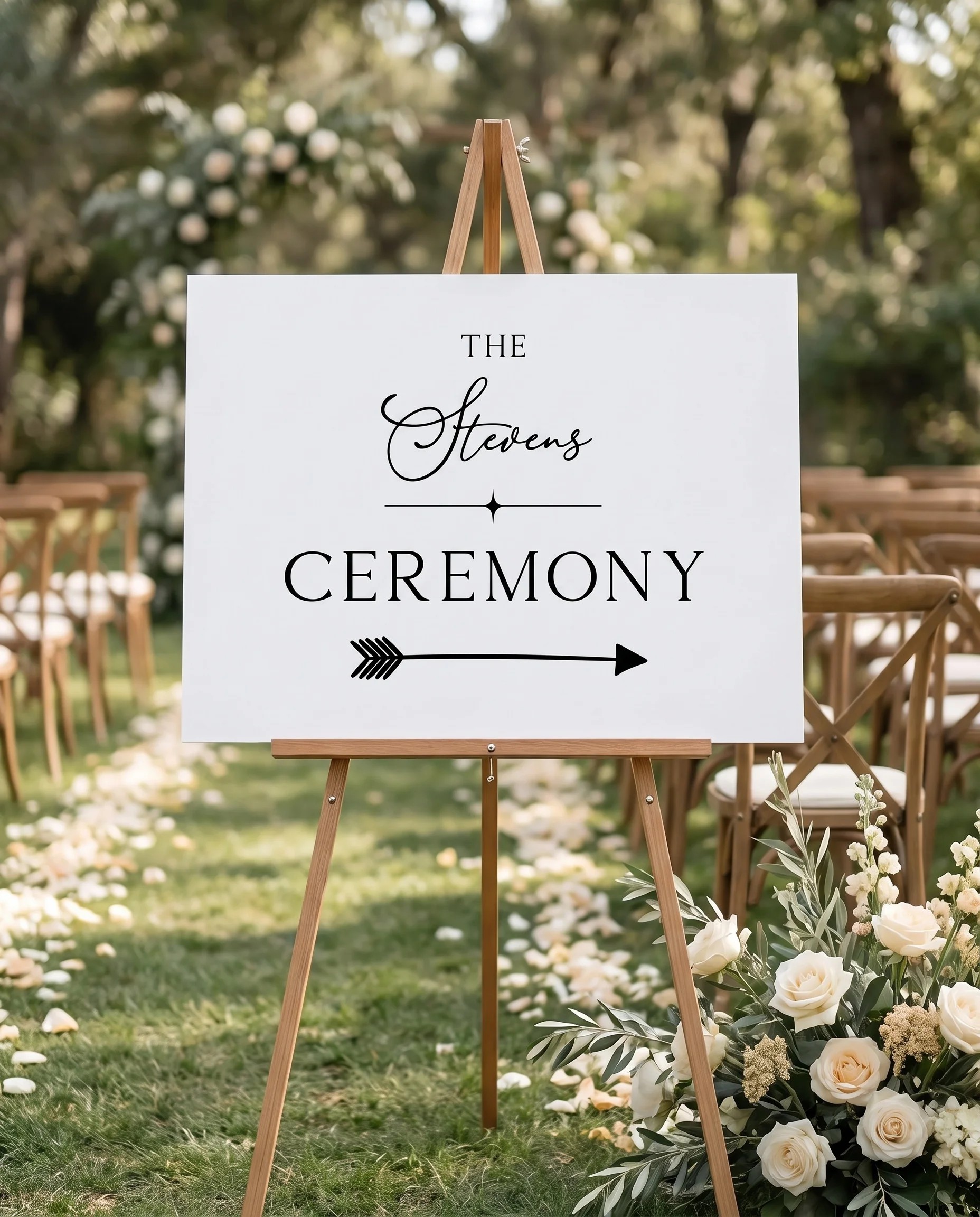 Quiet Line wedding ceremony sign — displayed at a wedding ceremony setting in soft natural light, unplugged ceremony sign