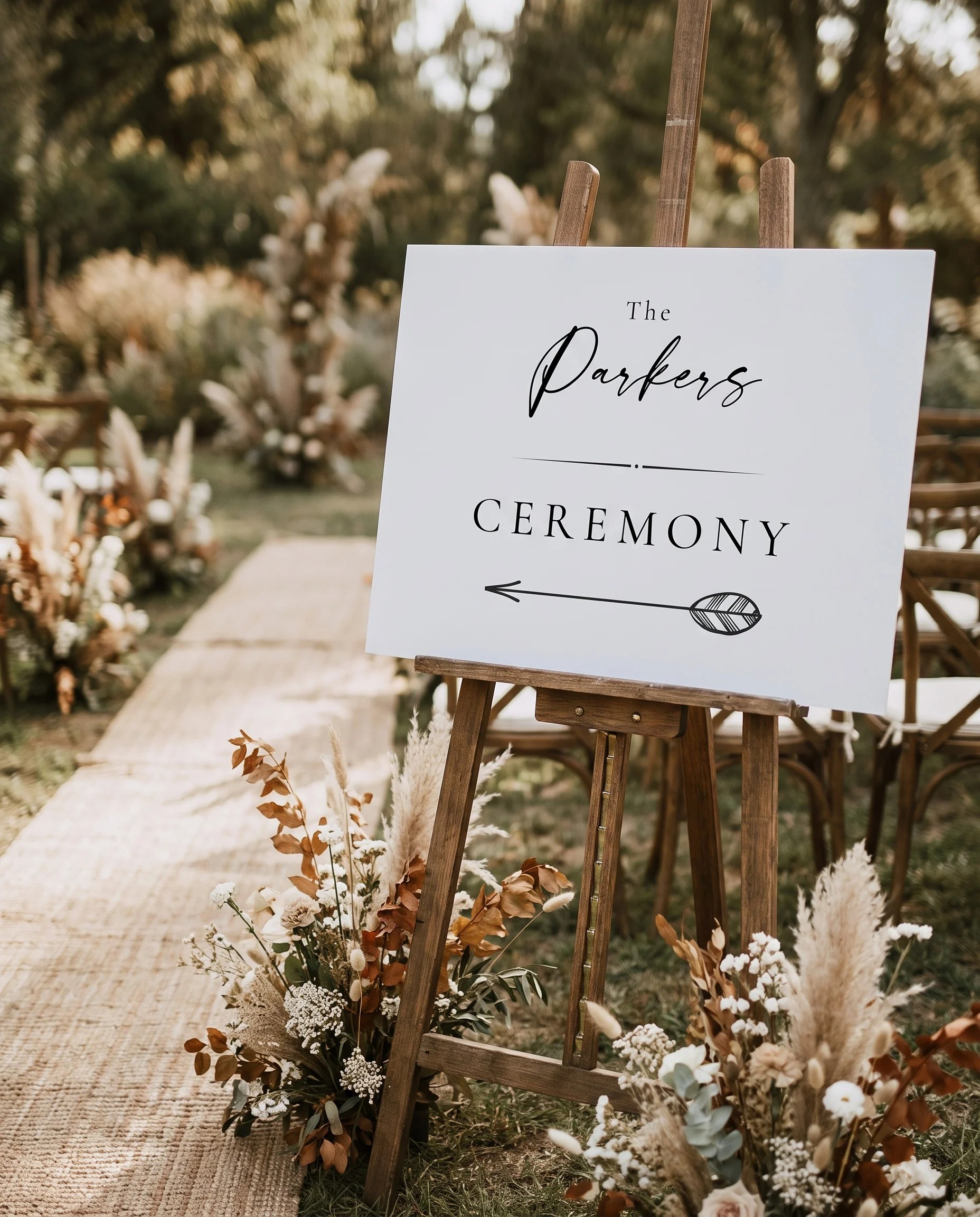 Tonal Reply wedding ceremony sign — single page shown at a wedding ceremony setting under soft natural light, unplugged ceremony sign