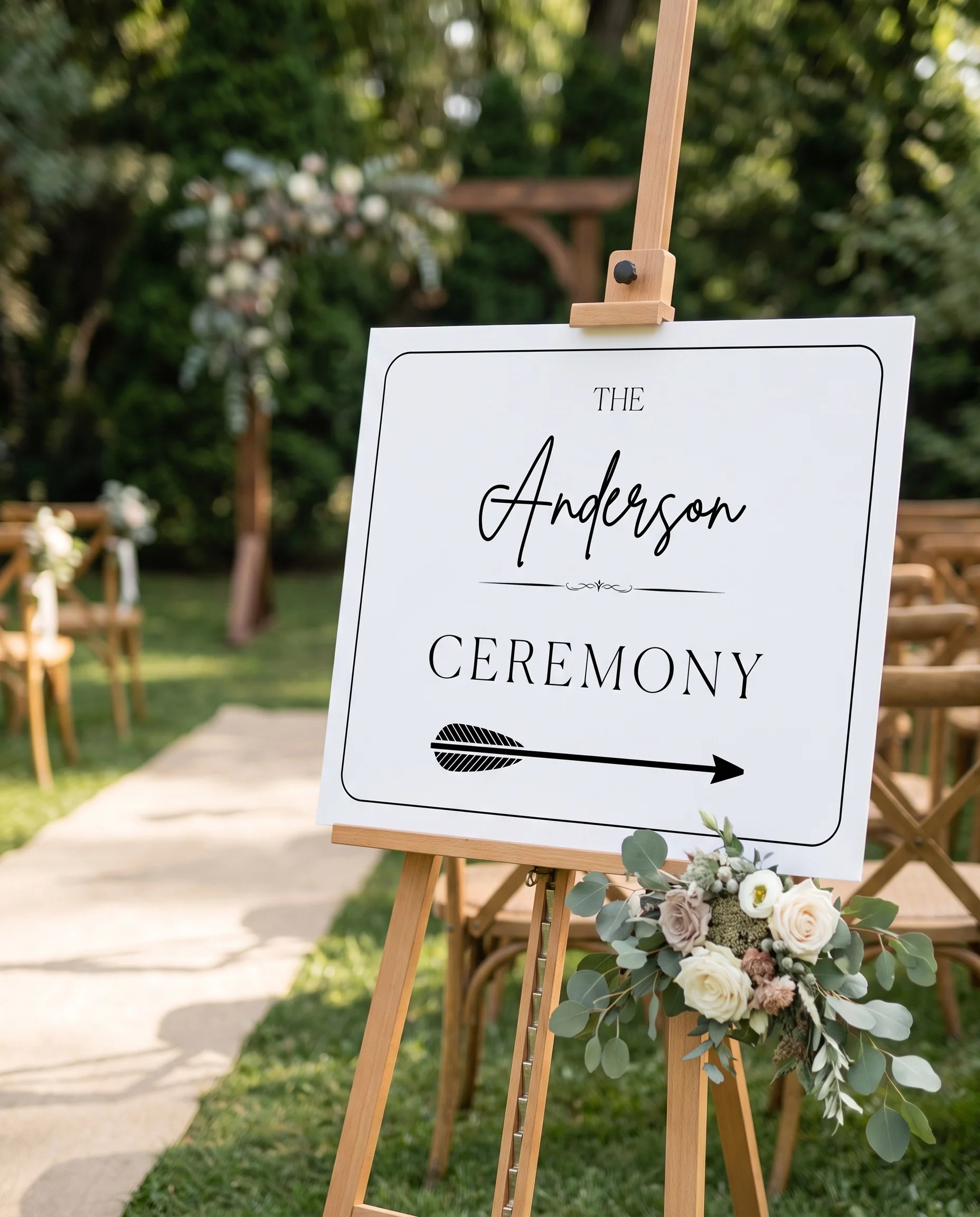 Contour wedding ceremony sign — displayed at a ceremony setting with soft natural light from a slight overhead angle, unplugged ceremony sign.