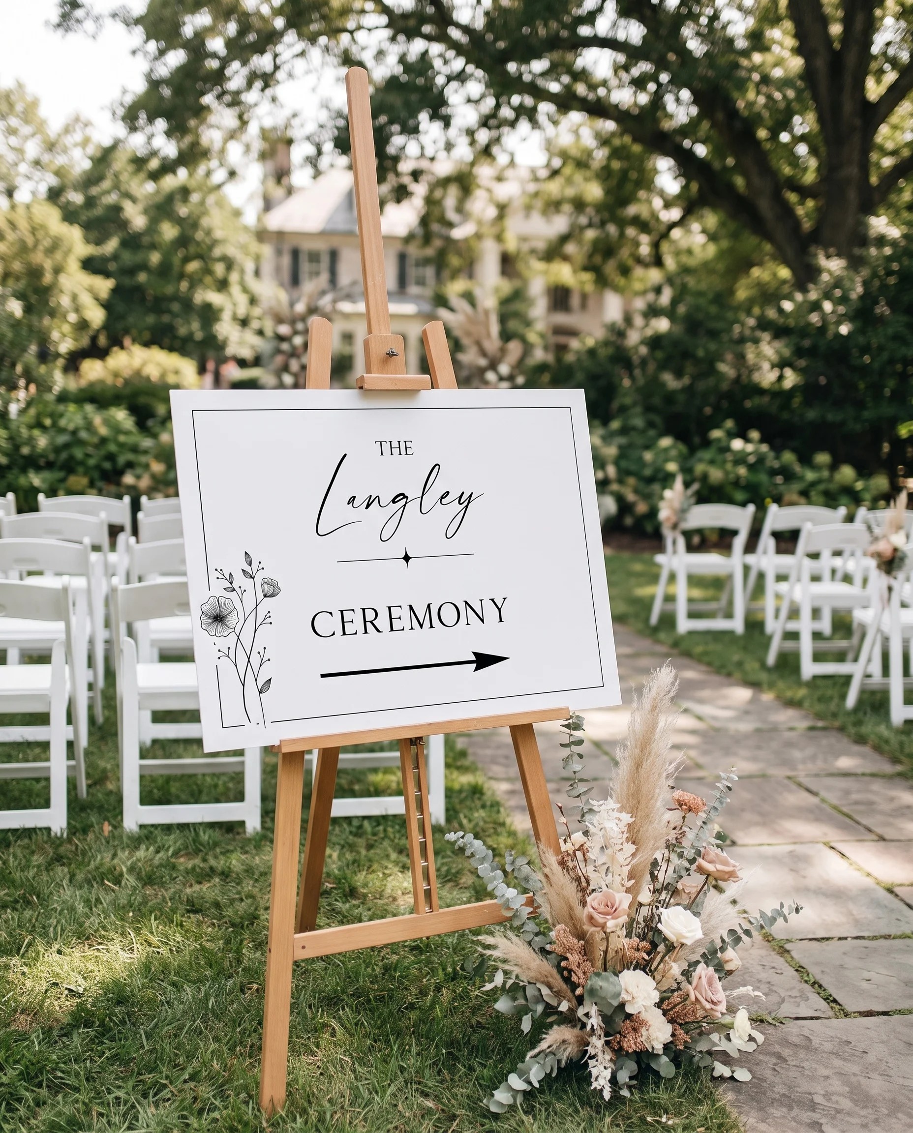 Hush Bloom wedding ceremony sign — displayed at a wedding ceremony setting under soft natural light, unplugged ceremony sign.
