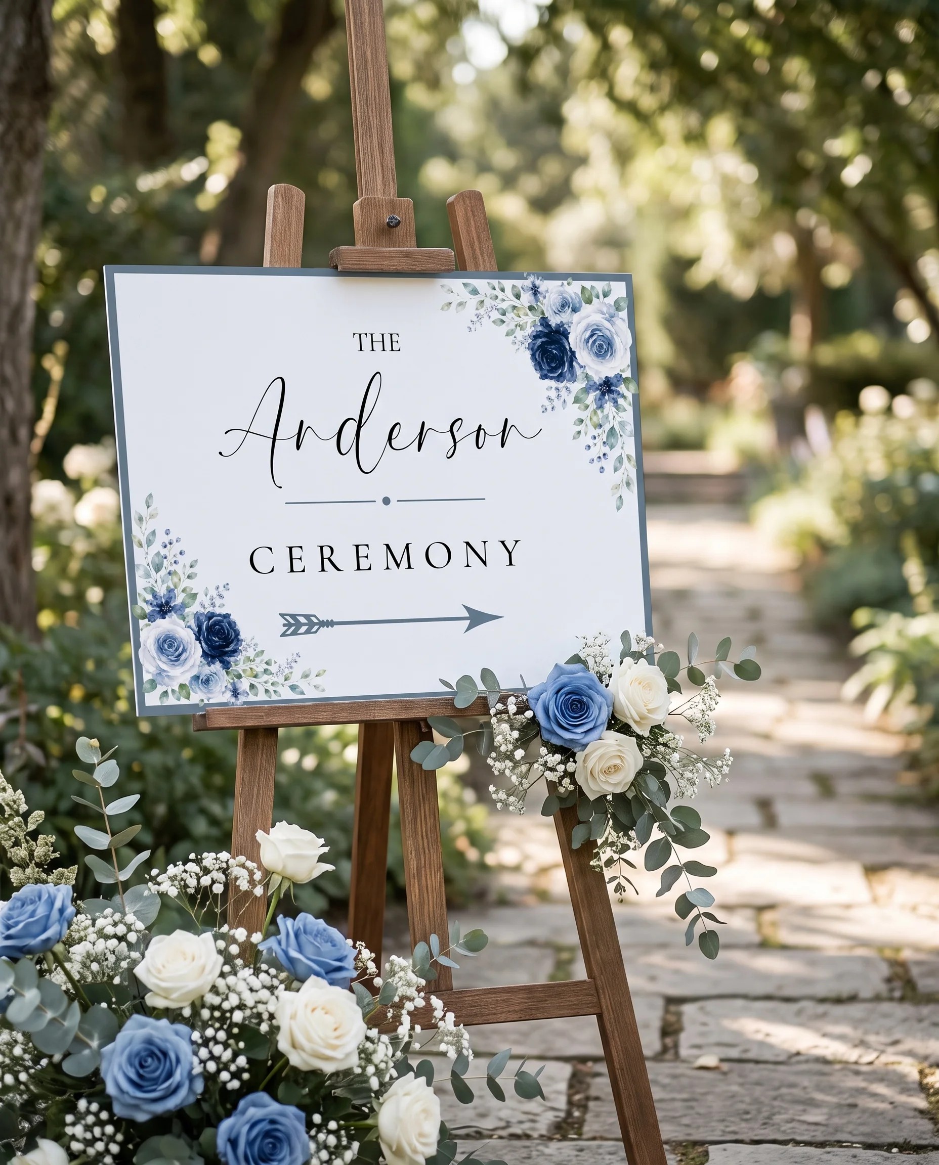 Bluebloom wedding ceremony sign — displayed at a wedding ceremony setting under soft natural light, unplugged ceremony sign.