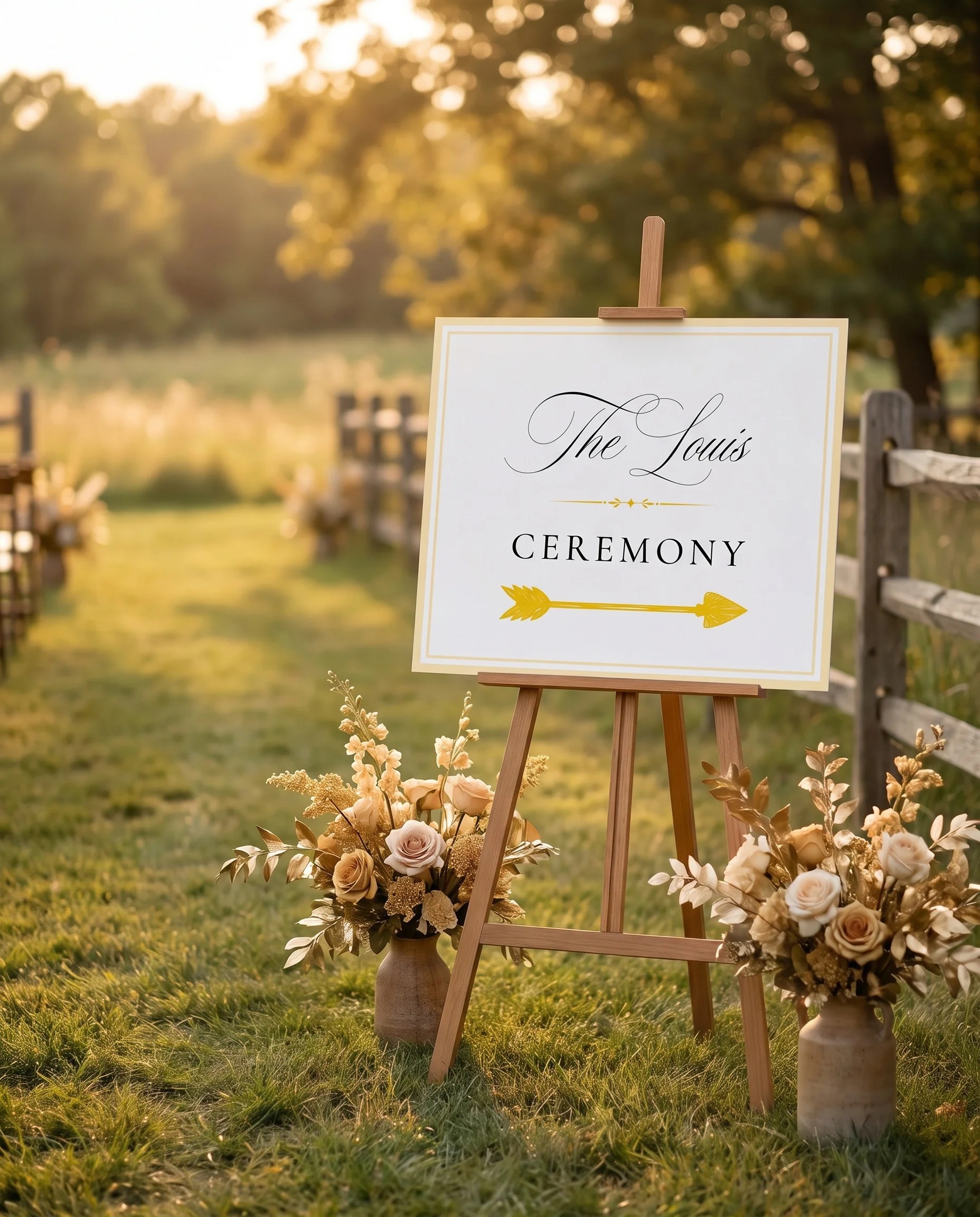 Gilded Bough wedding ceremony sign — displayed at a wedding ceremony setting under soft natural light, unplugged ceremony sign.