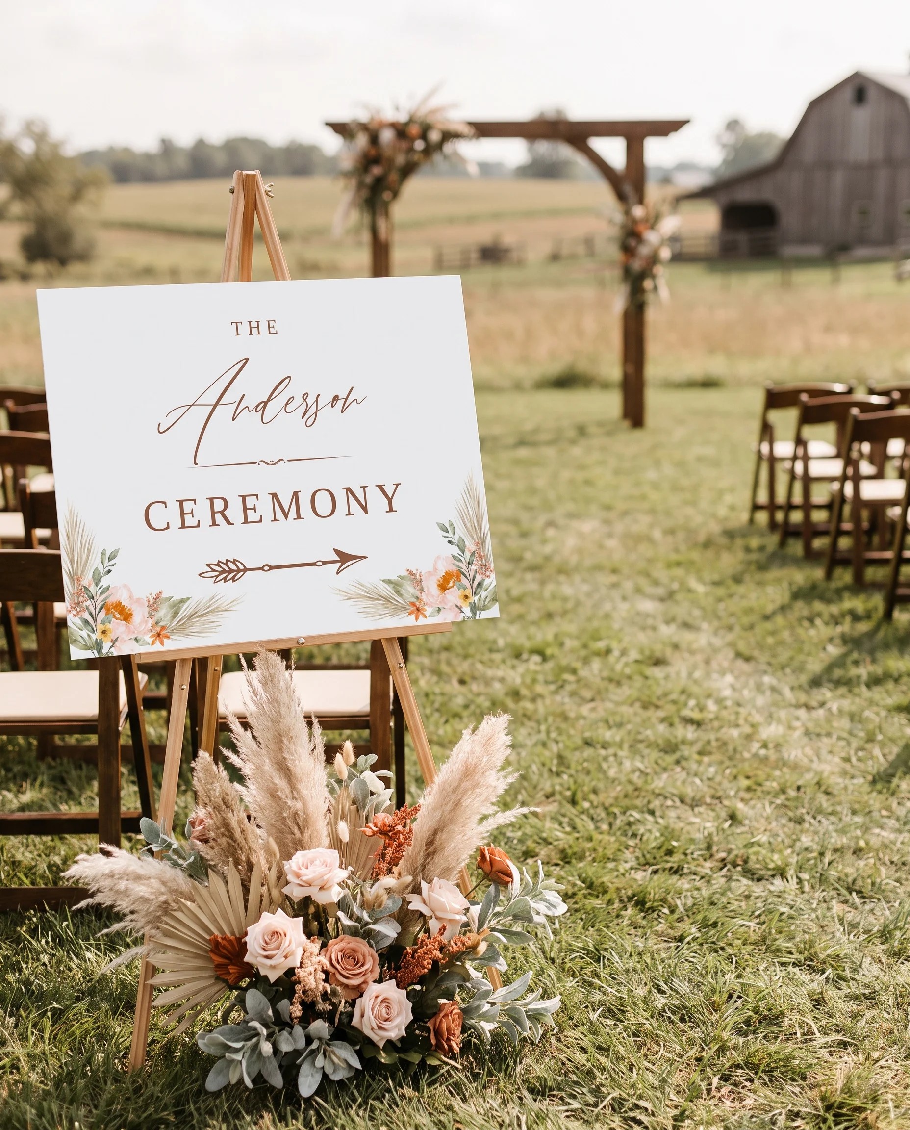 Prairie Fern wedding ceremony sign — displayed at a wedding ceremony setting under soft natural light, unplugged ceremony sign.
