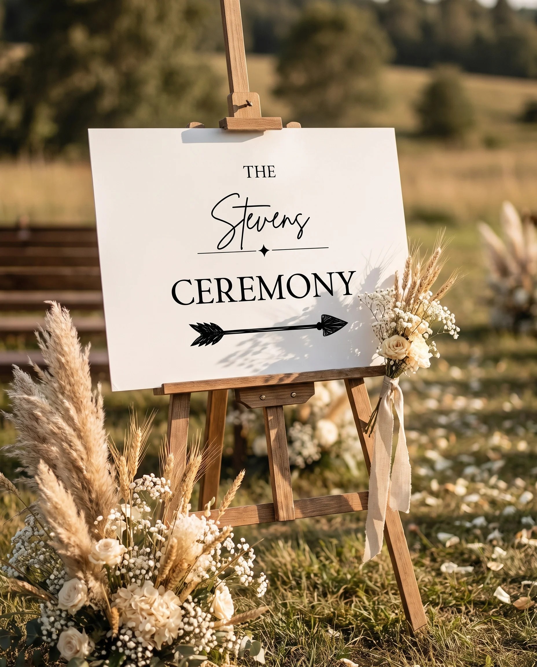 Arrowcrest wedding ceremony sign — displayed at a wedding ceremony setting under soft natural light, unplugged ceremony sign.