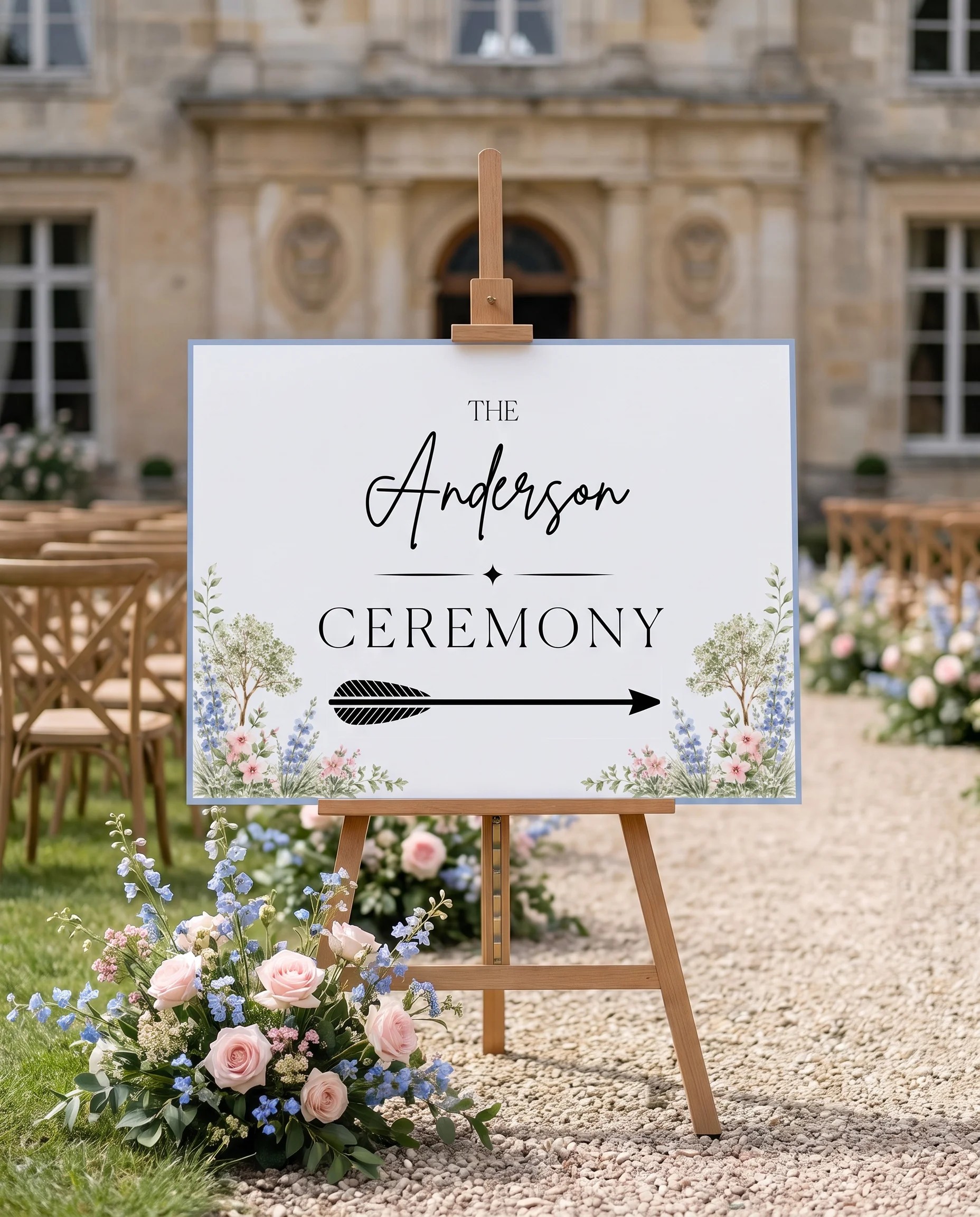 Meadow Spire wedding ceremony sign — displayed at a wedding ceremony setting under soft natural light, unplugged ceremony sign