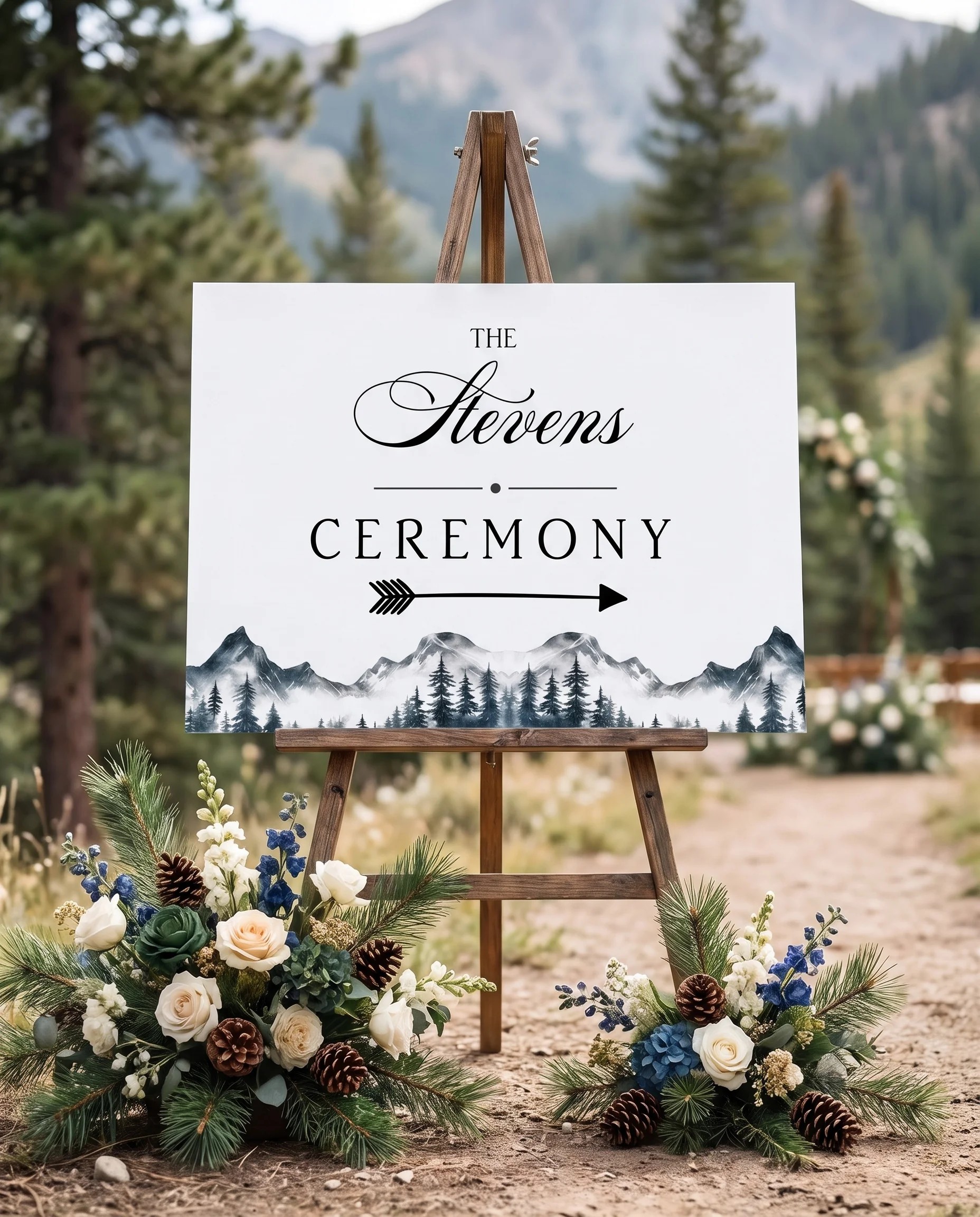 Pinecrest wedding ceremony sign — displayed at a wedding ceremony setting under soft natural light, unplugged ceremony sign.