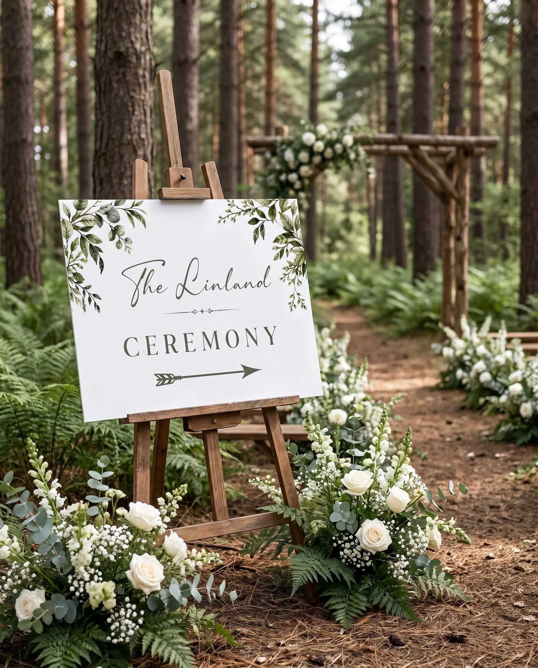 Canopy Grove wedding ceremony sign — shown at a wedding ceremony setting under soft natural light, unplugged ceremony sign.