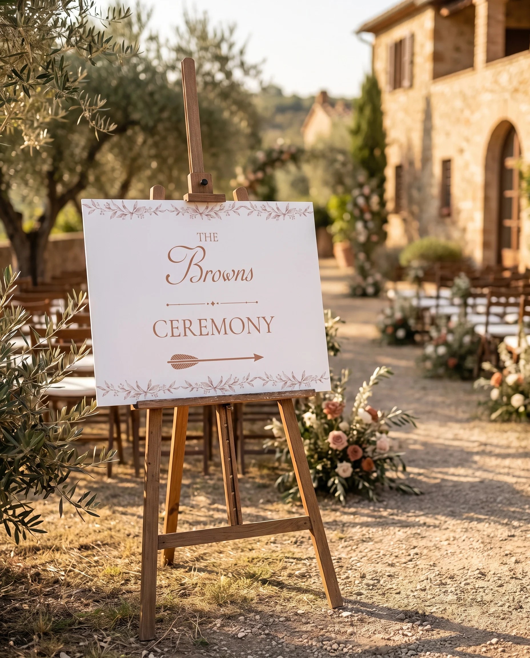 Sepia Sprig wedding ceremony sign — displayed at a wedding ceremony setting under soft natural light, unplugged ceremony sign.