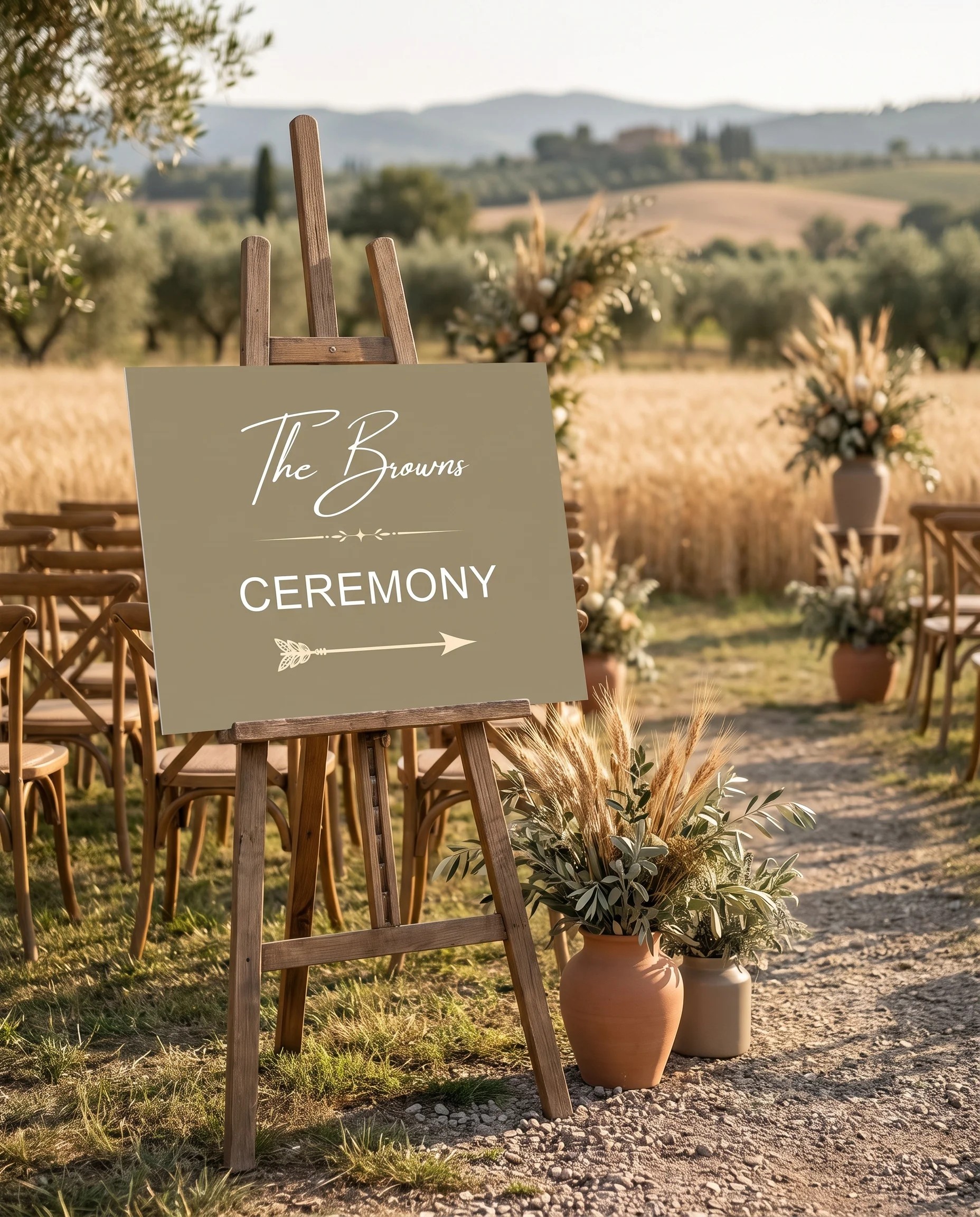 Golden Vale wedding ceremony sign — displayed at a wedding ceremony setting under soft natural light, unplugged ceremony sign