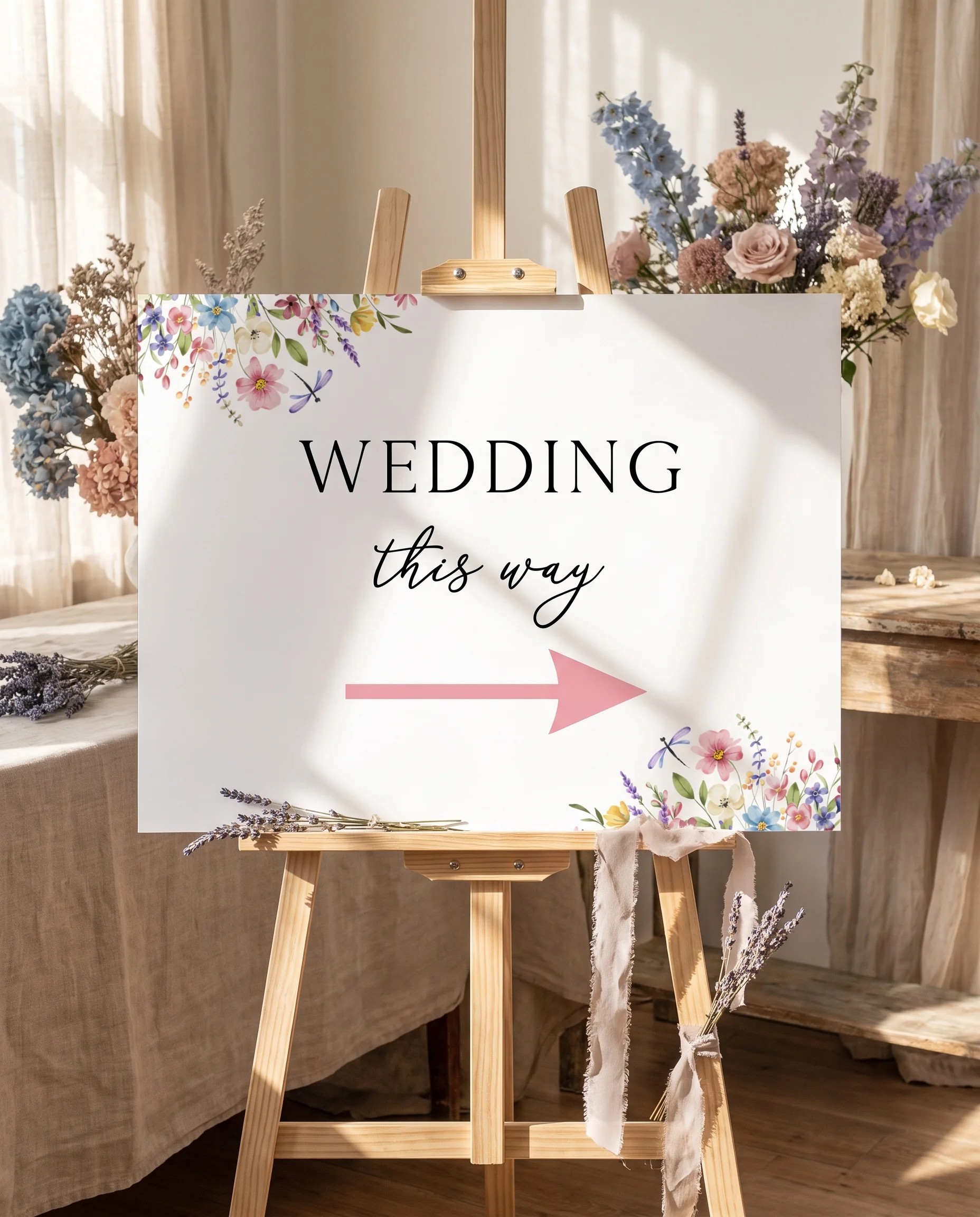 Meadowlark wedding ceremony sign — displayed on an easel under soft natural light at a slight overhead angle, wedding ceremony signs.