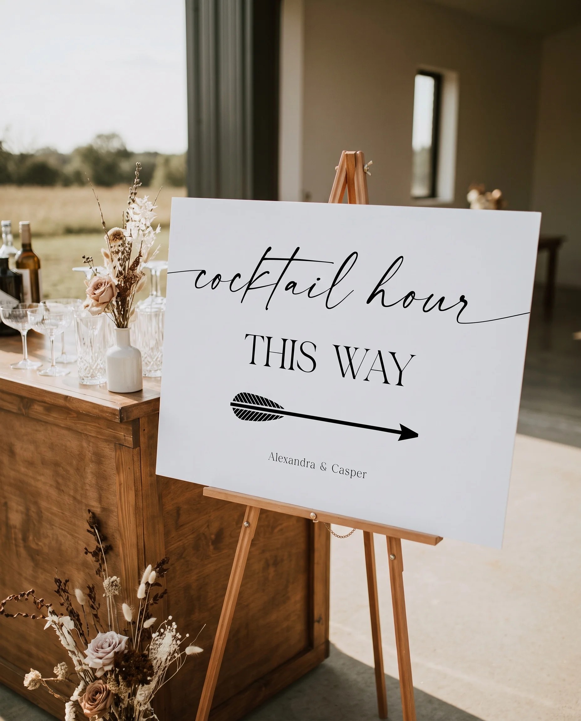 Charline wedding cocktail hour sign — displayed beside a drinks station on premium editorial paper under soft natural light, cocktail hour sign.
