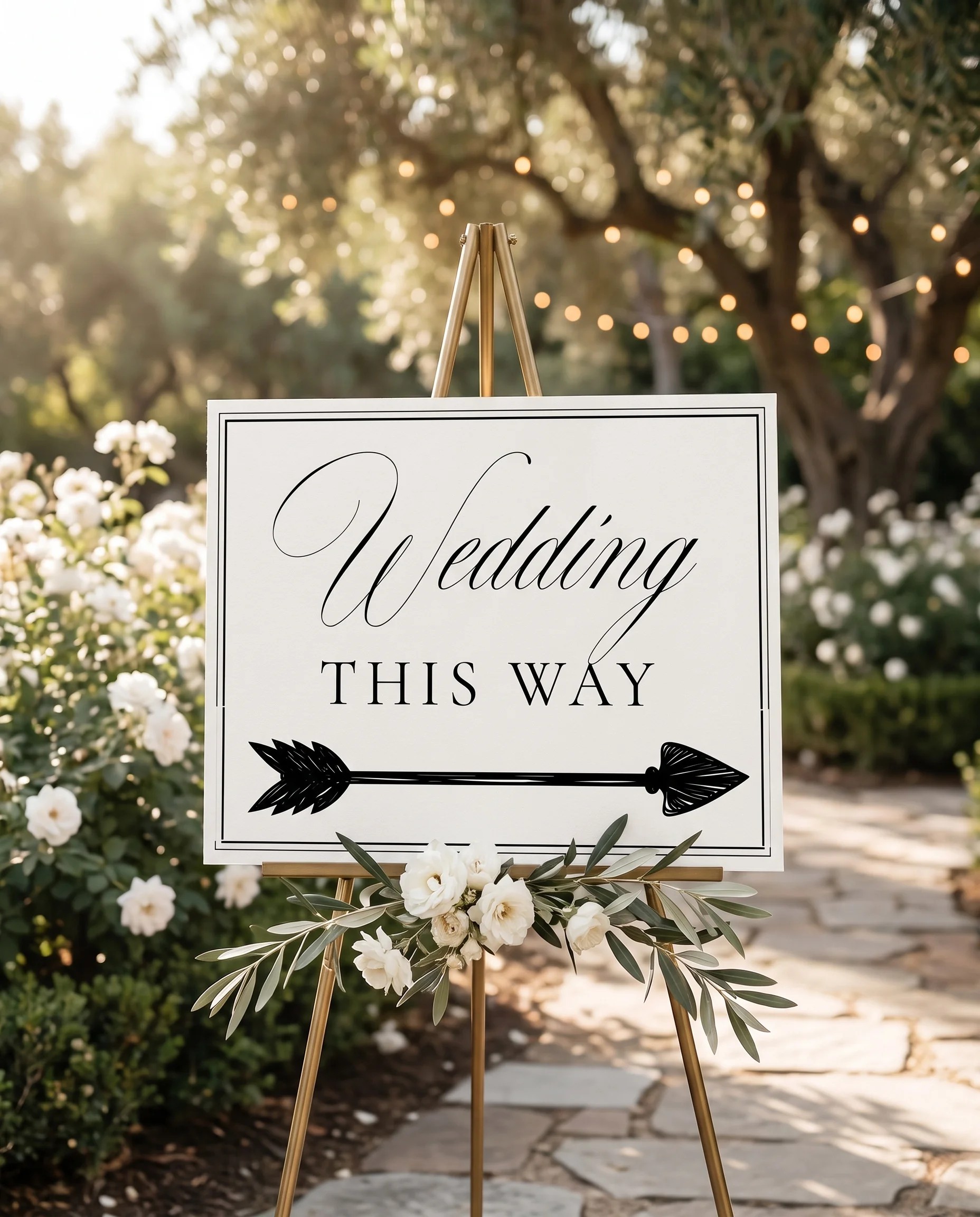 Heirloom wedding directional sign — displayed in a wedding venue setting under soft natural overhead light, wedding signage