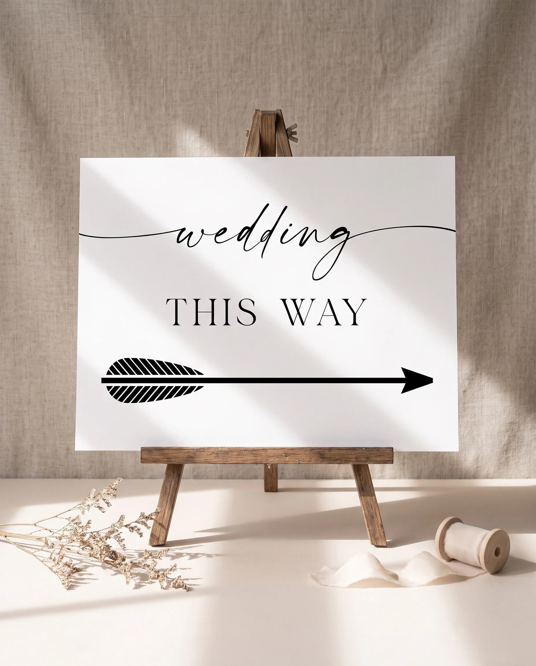 Charline wedding directional sign — displayed on an easel under soft natural light at a slight overhead angle, wedding signs