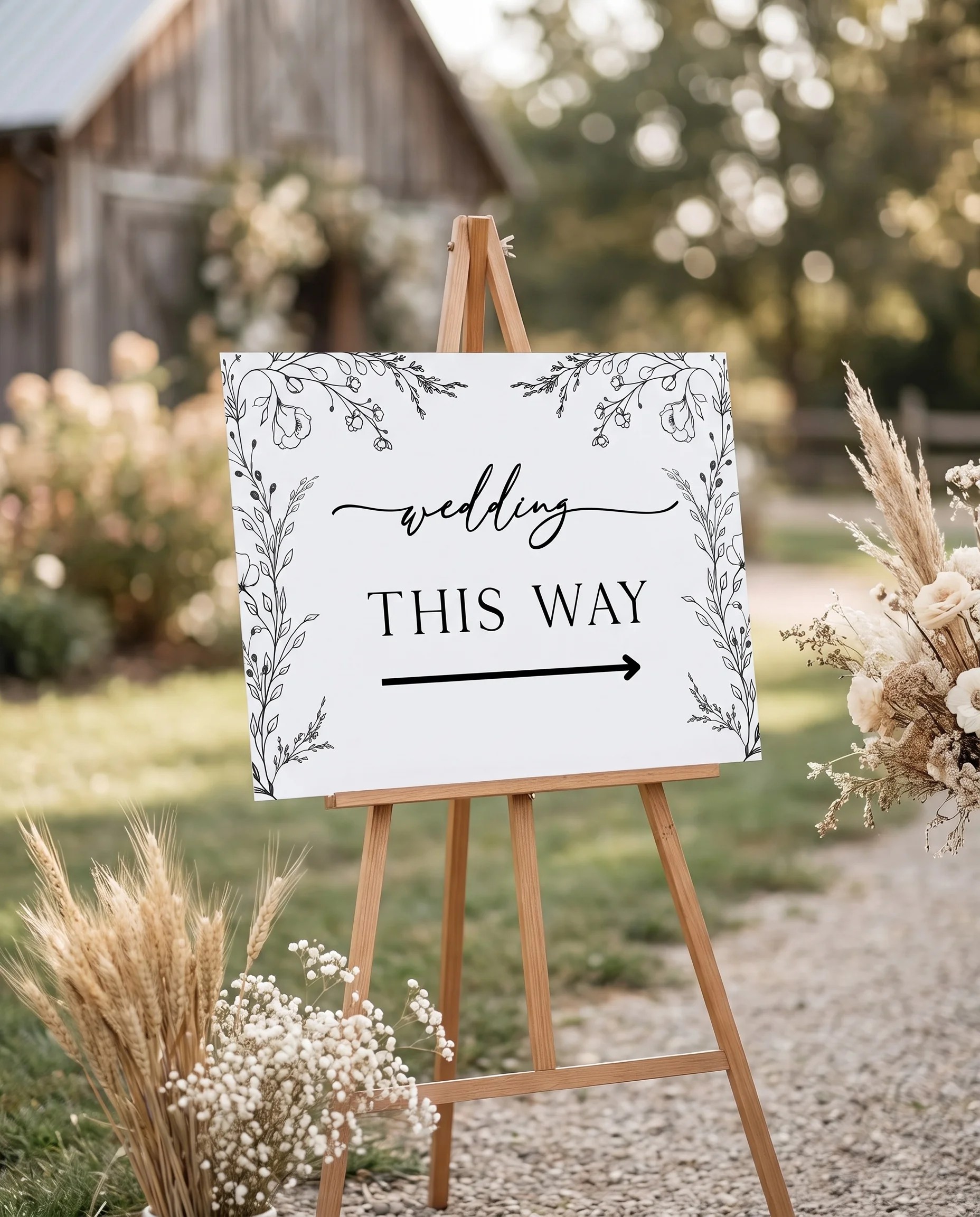 Meadow Sprig wedding directional sign — displayed in a wedding venue setting under soft natural light, wedding signage.